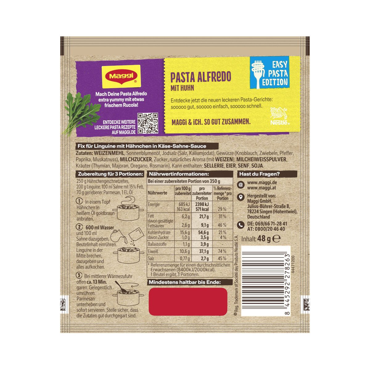 MAGGI Gewürz, Maggi Fix Pasta Alfredo abgestimmte Gewürzmischung Packung 48g