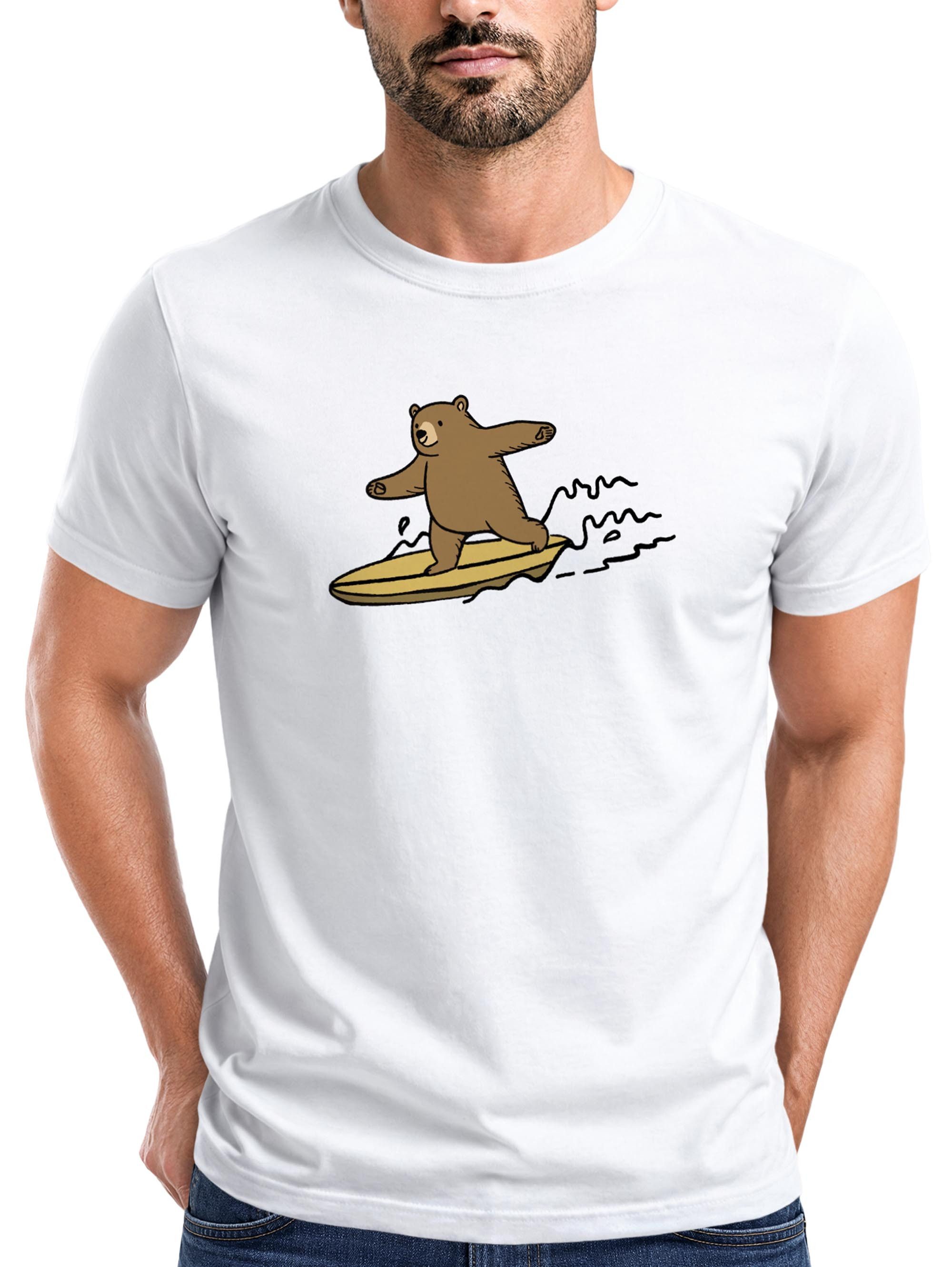 Print-Shirt Herren T-Shirt Bär Print Surfer Surfboard Sommer Printshirt