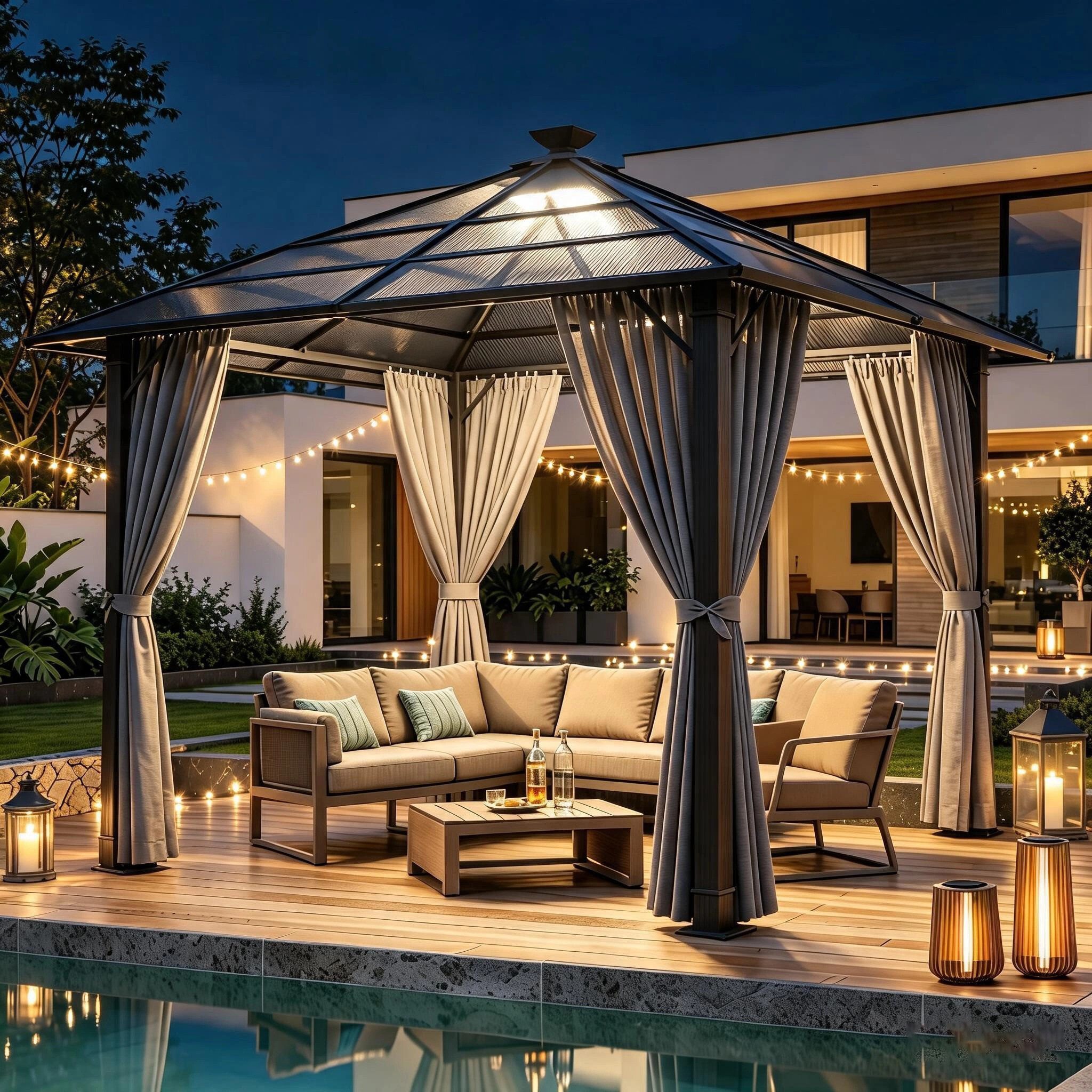 HOMALL Pavillon 300x300/300x400cm Gartenpavillon Verdickter Aluminium-Pavillon, (Mit 4 Seitenteilen 180G extra dickes Polyestergewebe Wasserdicht, rostfrei und UV-beständig)