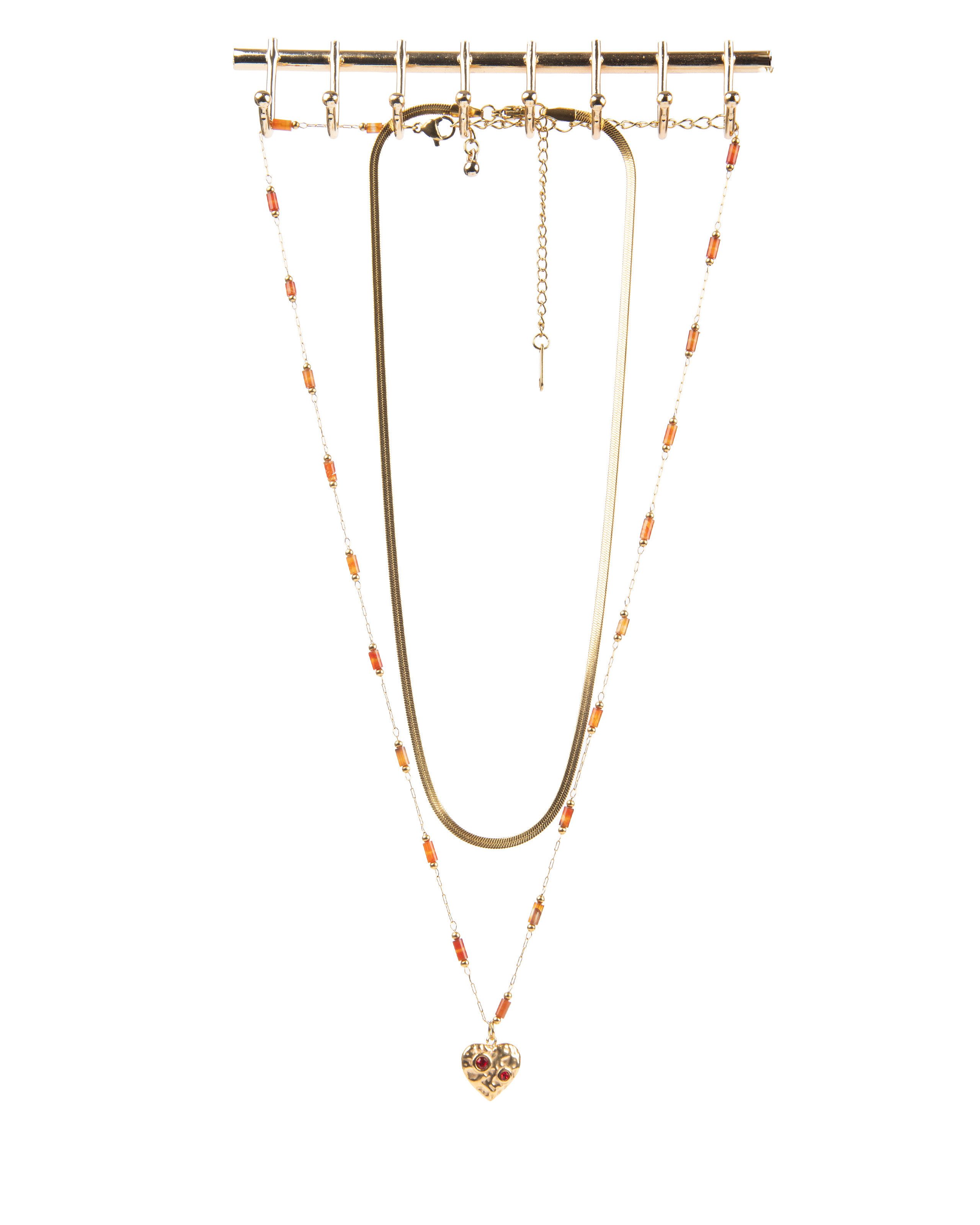 MayTree Collier Edelstahl Kettenset 18K vergoldet Karneol Herz (Stück, 1-tlg), mit Karneol Elementen