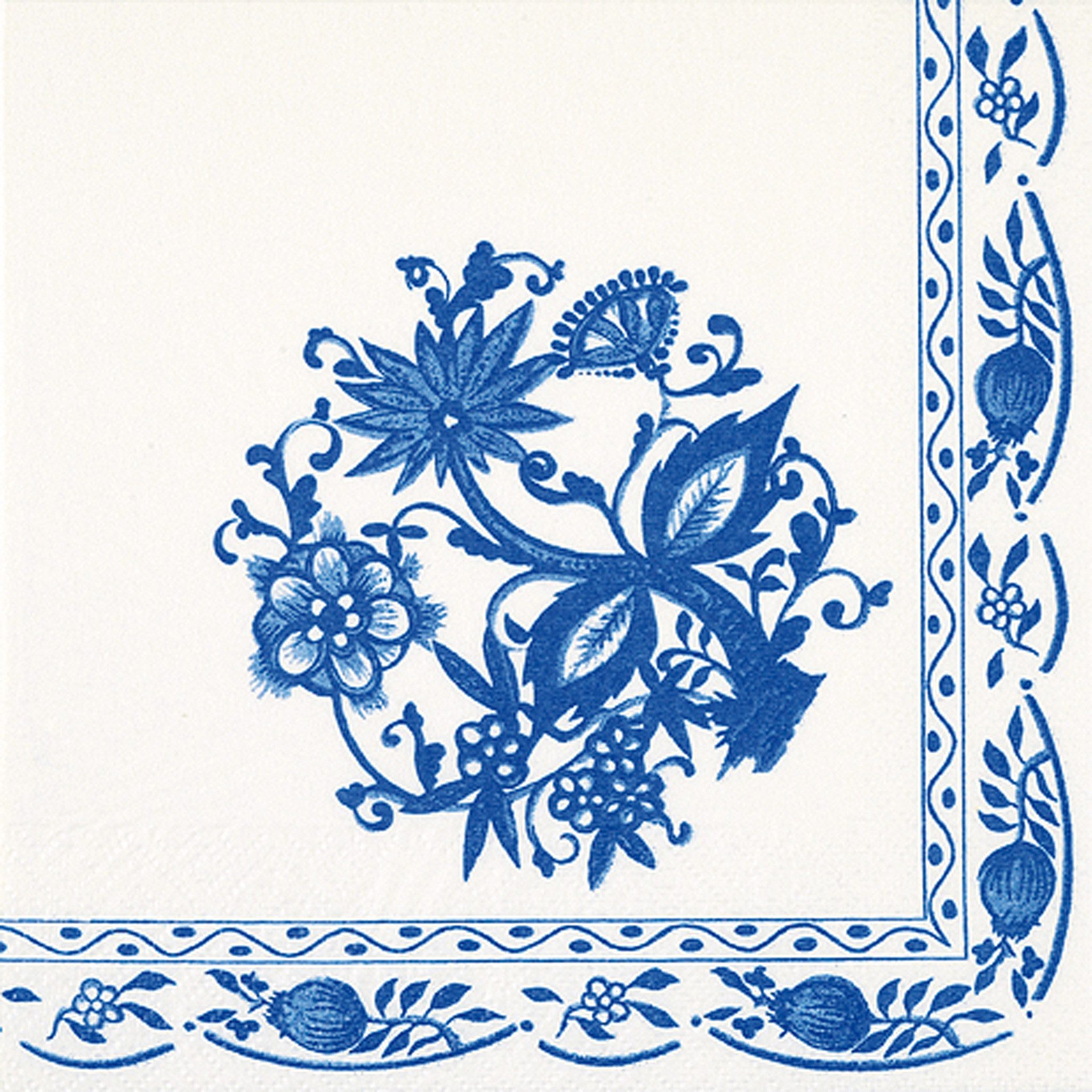 ti-flair Papierserviette, Servietten Papier 33x33cm 3-lagig Zwiebelmuster 20 Stück Weiß / Blau