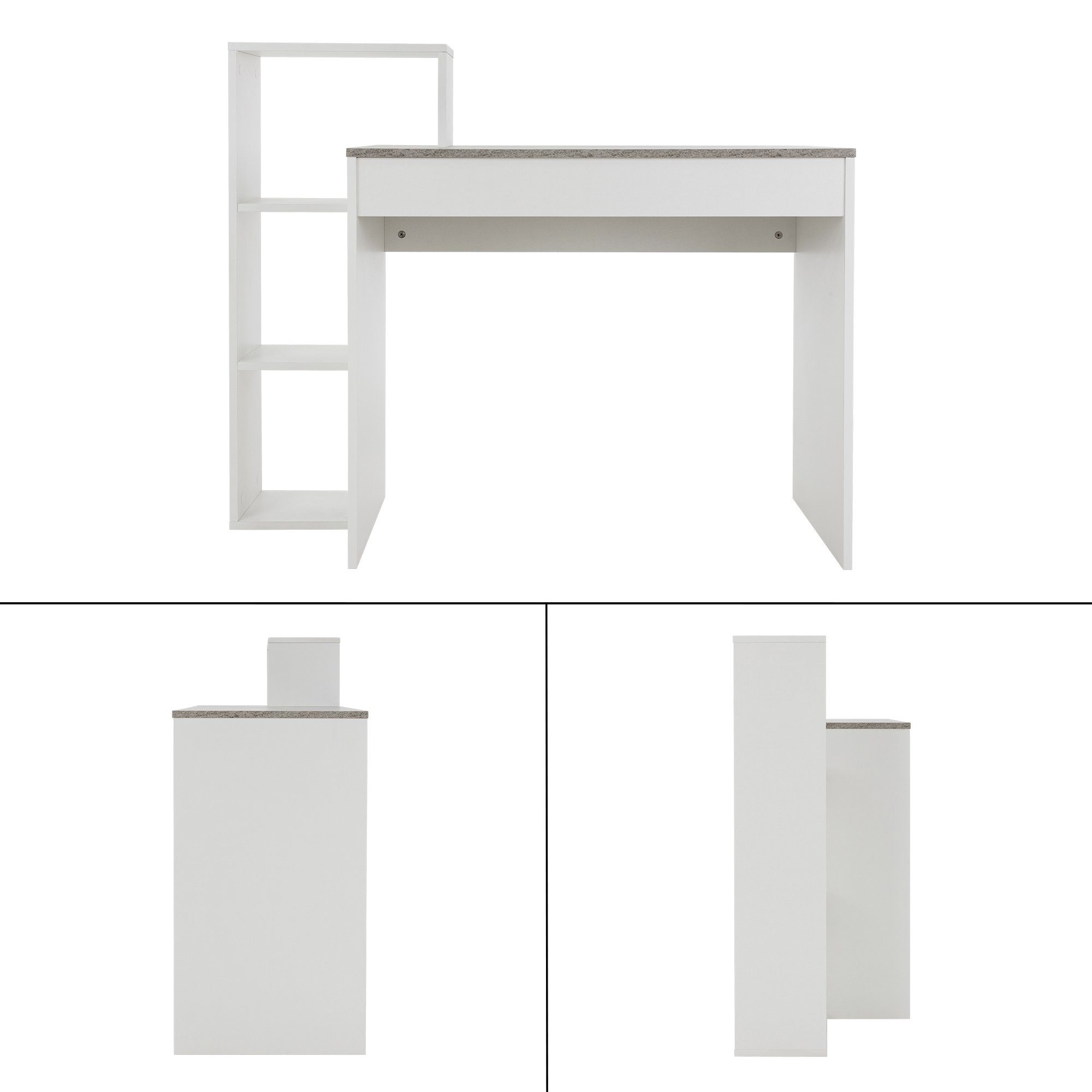 ML-DESIGN Schreibtisch für 3 Einlegeböden Arbeitstisch System Computertisch 110x72x40cm Zuhause, PC Holz Beton-Optik 2-in-1 Bürotisch Weiß Tisch Regal