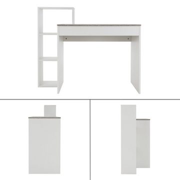 ML-DESIGN Schreibtisch Schreibtisch mit Regal Flexibel und platzsparend 2in1 System, Bürotisch Weiß/Grau 110x72x40cm mit 3 Einlegeböden