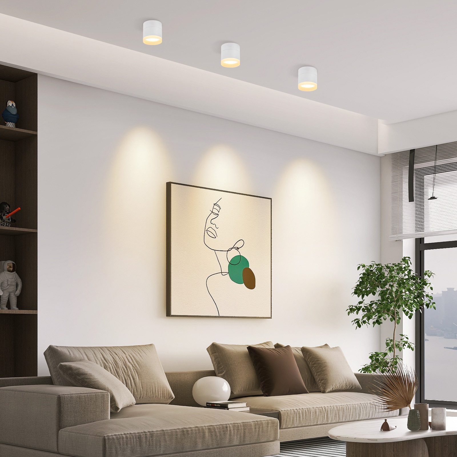 ZMH LED Deckenstrahler Weiß Rund 3000K 5W GX53 Deckenlampe Acryl Wohnzimmer 2-er Set, Augenschutz, LED fest integriert, Warmweiß, 5101 LM Kleine Aufbaustrahler für Flur Schlafzimmeer