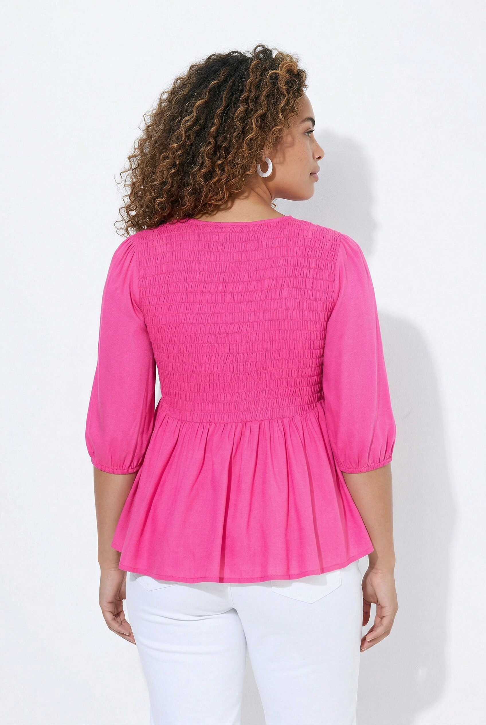 Angel of Style Longbluse Bluse A-Linie Smok-Büste 3/4-Ärmel Volant