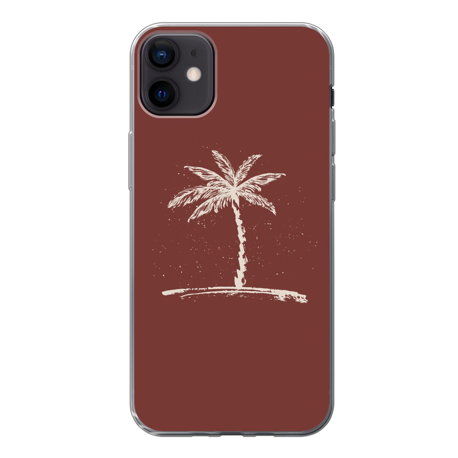 MuchoWow Handyhülle für Apple iPhone 12 mini Palme - Beige - Rot - Tropisch, Smartphone-Bumper, Print, Handy Schutzhülle Dünn