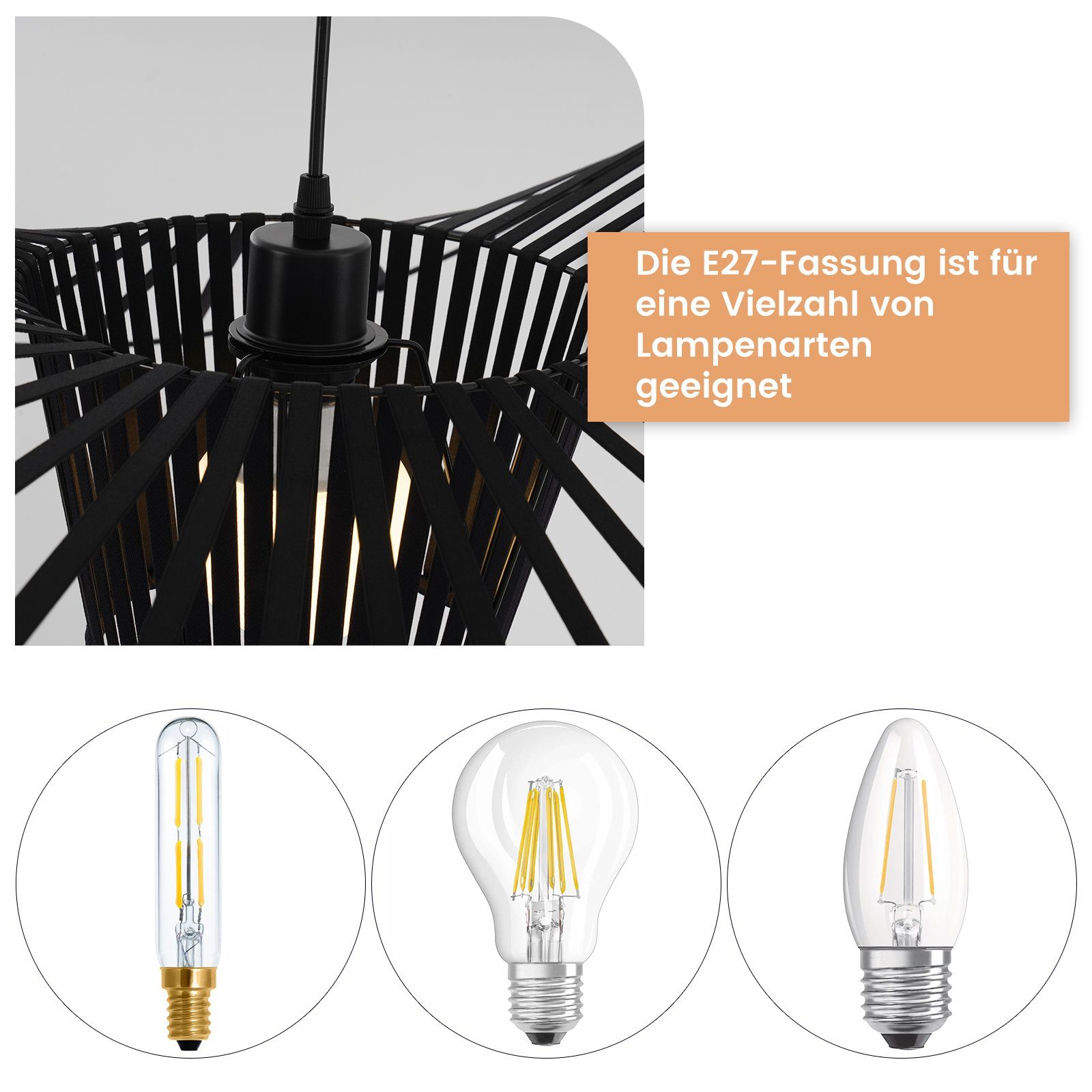 ZMH LED Pendelleuchte Modern - Schwarz E27 für Esszimmer 60/80/100/120/140cm, ohne Leuchtmittel, Max 40W E27