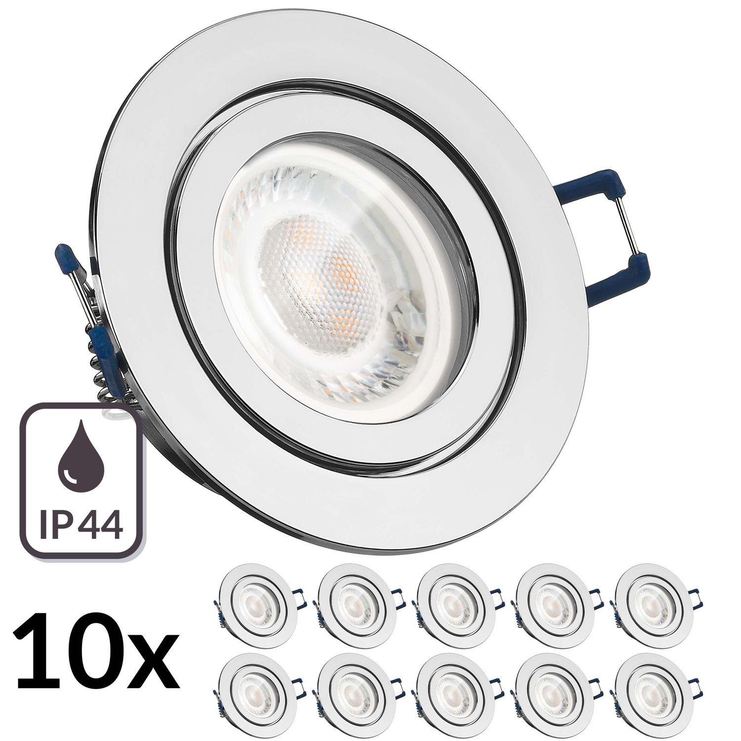 LED chrom Einbaustrahler 10er IP44 LEDANDO mit in 5W Leuchtmit Einbaustrahler extra LED flach Set