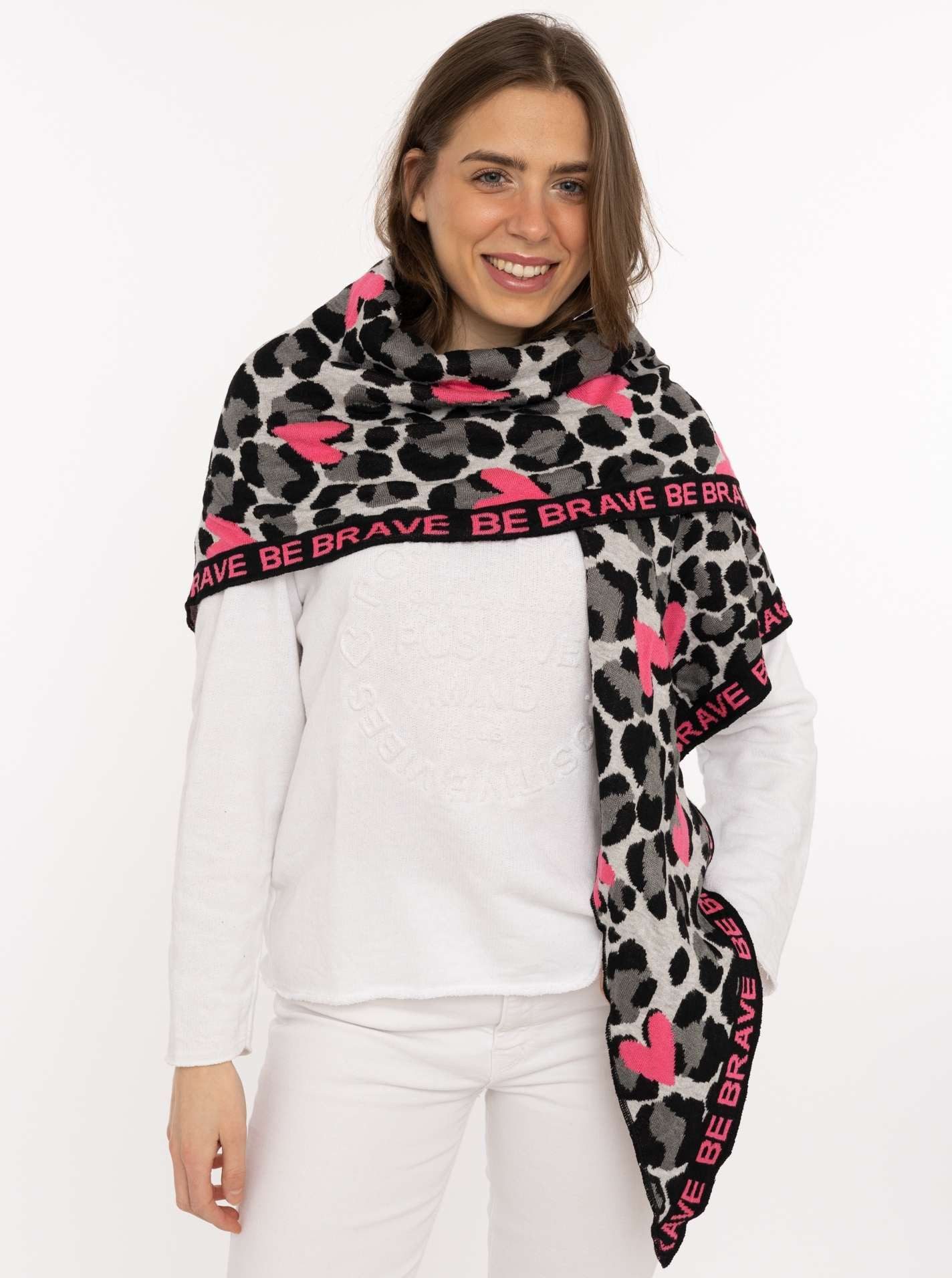 Zwillingsherz Dreieckstuch "Be Brave", Leomuster, mit pinken Herzen und Schriftzug, tolles Accessoire