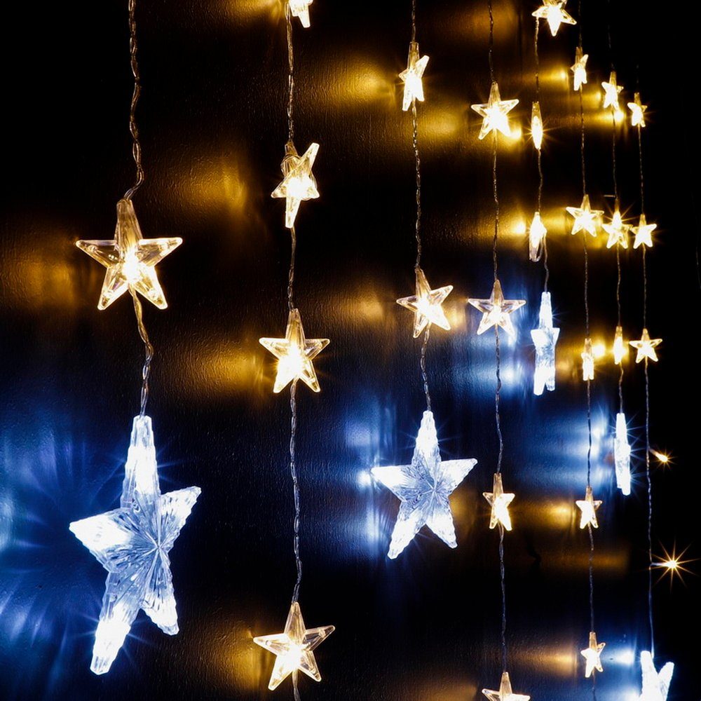 Haushalt International LED-Lichtervorhang Stern LED Vorhang Fensterdekoration Weihnachten Advent, mit 138 LEDs und 8 Funktionen