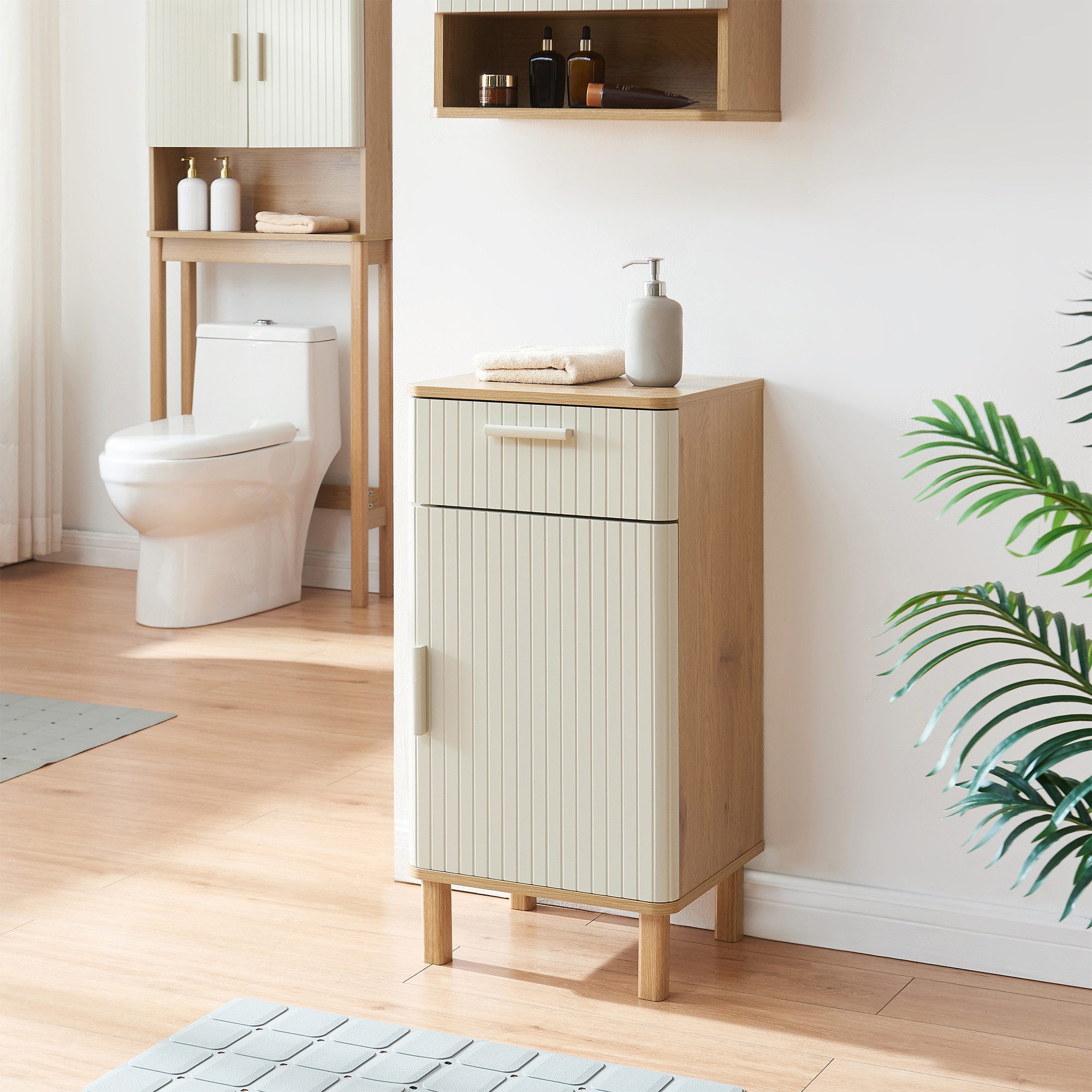 en.casa Midischrank »Ferrersp« 80x40x35 cm 1 Tür und 1 Schublade Eicheoptik/Sandfarben