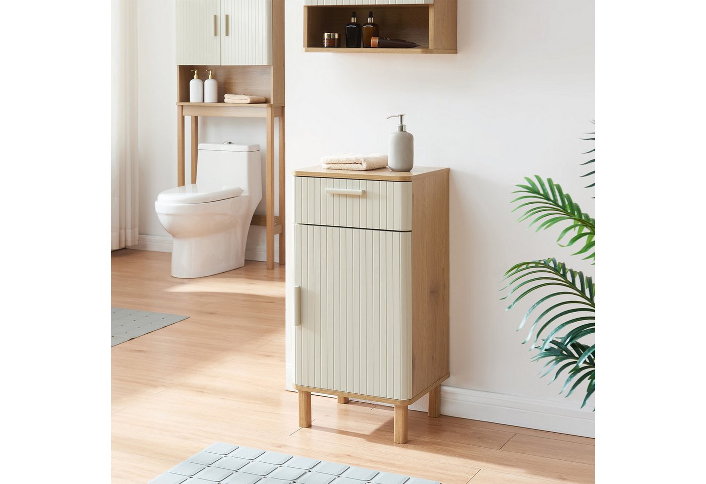 en.casa Midischrank »Ferrersp« 80x40x35 cm 1 Tür und 1 Schublade Eicheoptik/Sandfarben