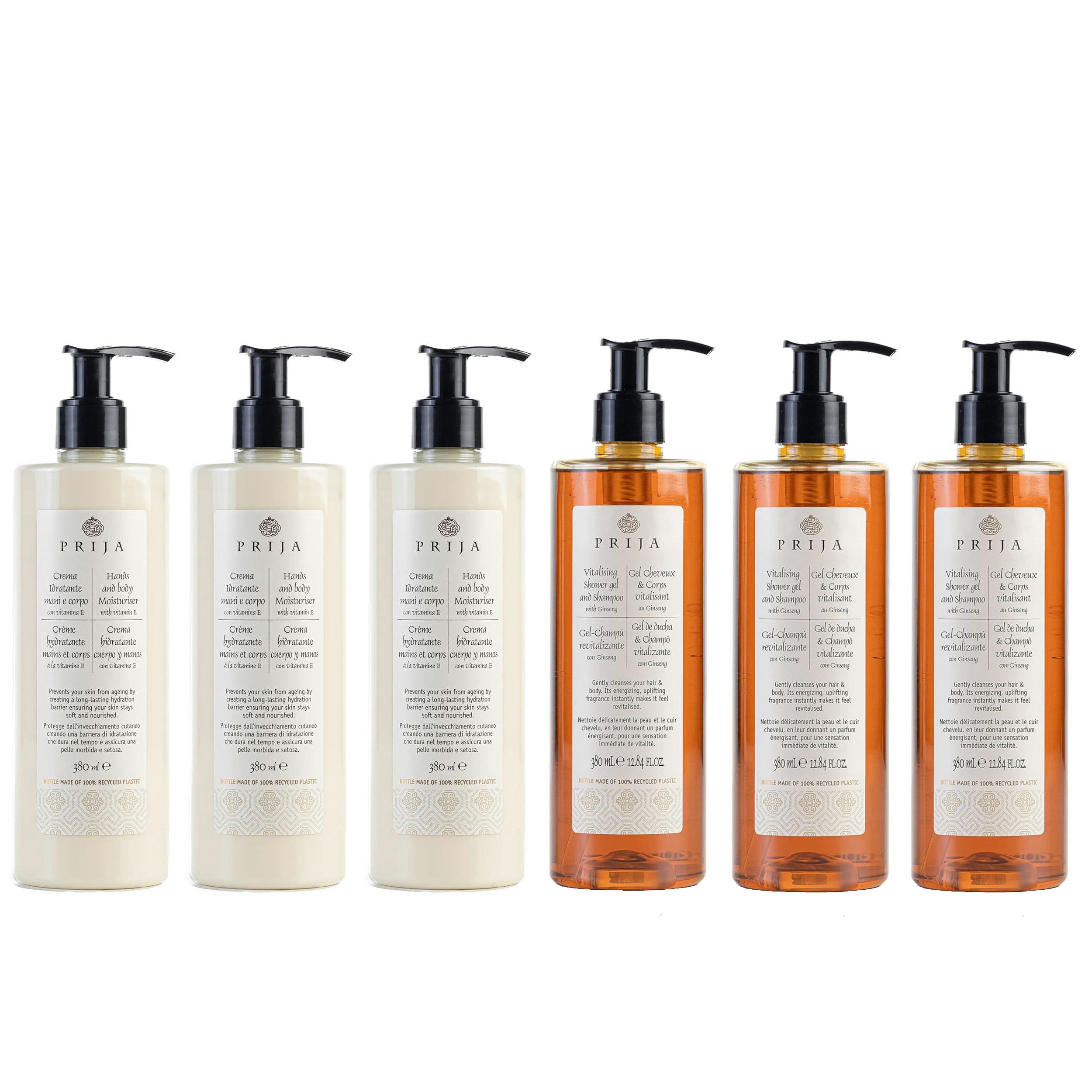 PRIJA Körperpflegemittel PRIJA Haarshampoo / Duschgel Ginseng + Bodylotion Sheabutter, 6-tlg.