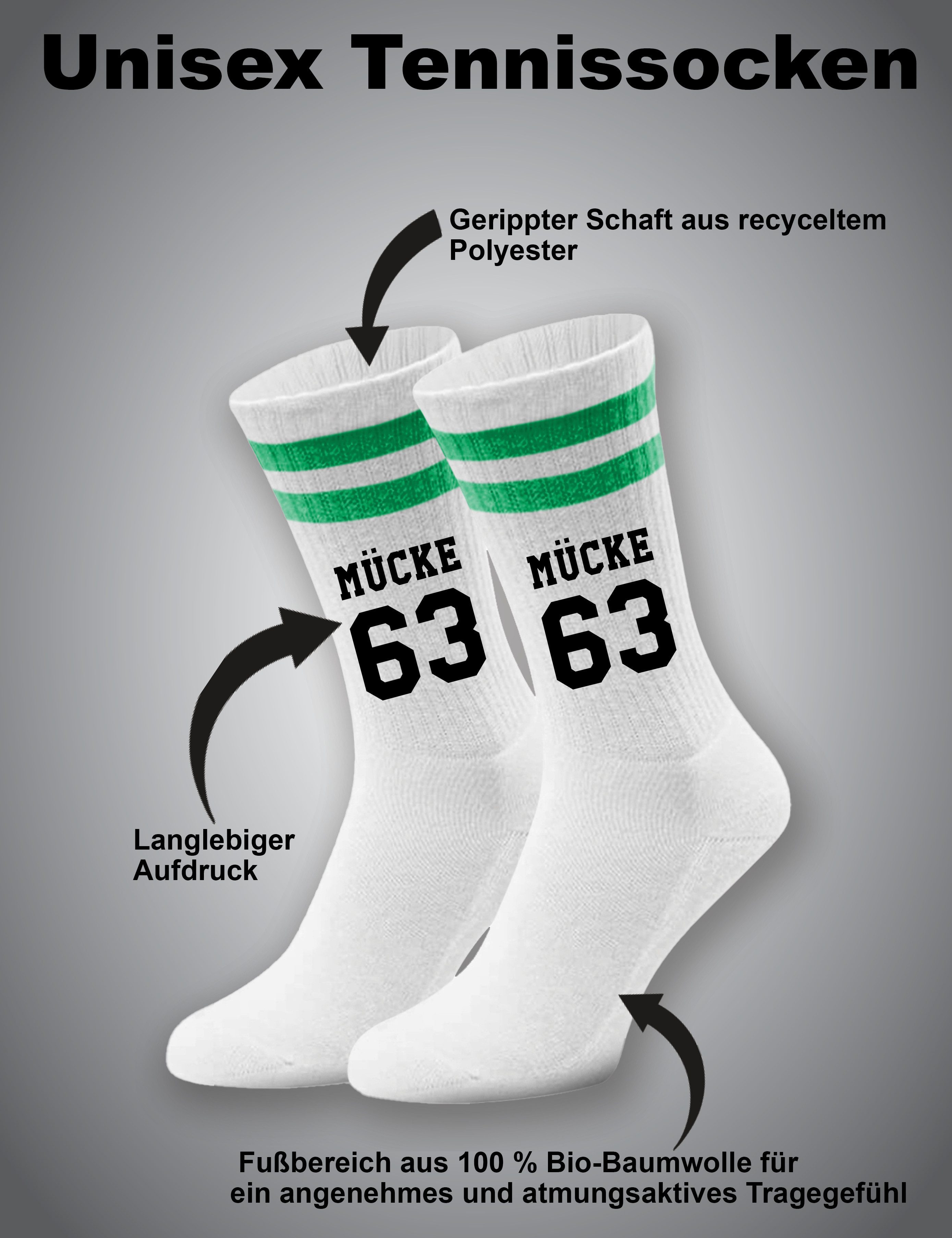 Youth Designz Tennissocken Unisex Socken "Mücke 63" Retro Aufdruck lustig Geschenk Statement mit verstärkter Verse und Zehenbereich