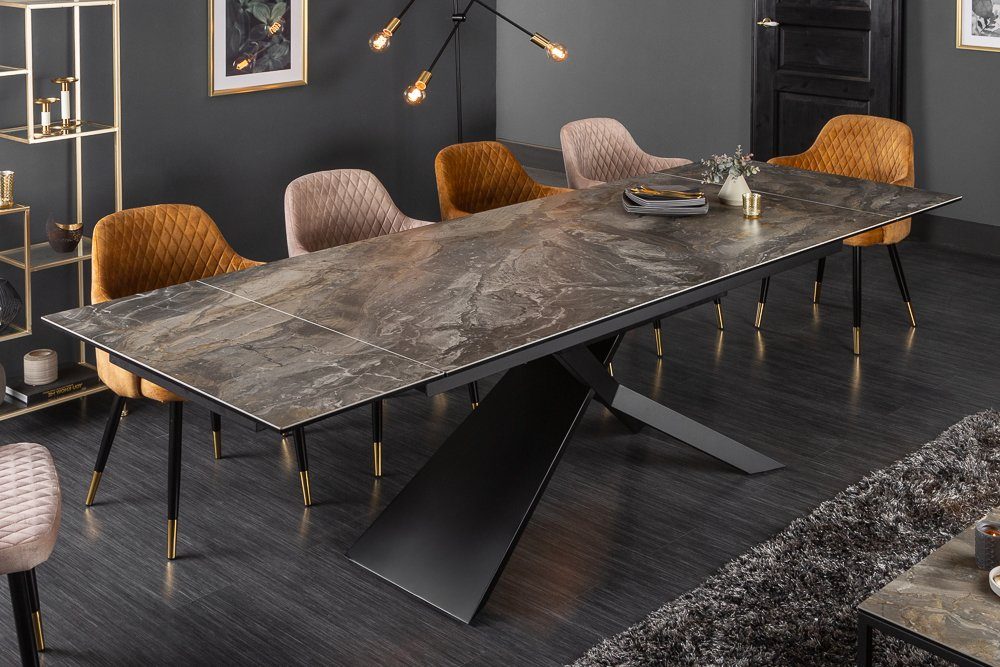 riess-ambiente Esstisch EUPHORIA 180-220-260cm taupe / schwarz, Keramik · ausziehbar · Marmor-Optik · Industrial Design taupe, grau