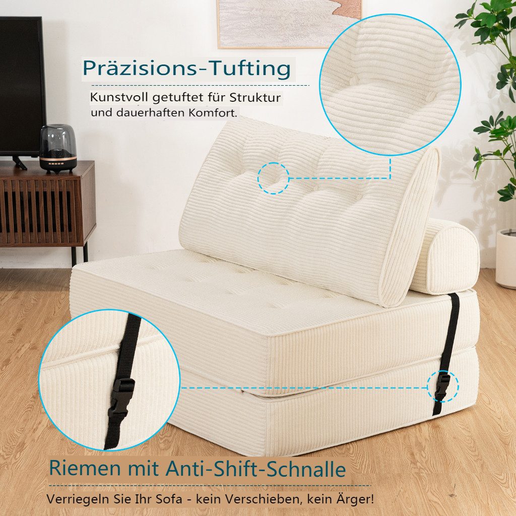 MECO Schlafsofa 3-in-1 umwandelbarer Klappsofa Bett Schlafsessel mit Kissen, 100×80cm Schlafcouch Bodensofa-Lounge für Schlafzimmer Wohnzimmer – Bild 4 von 5