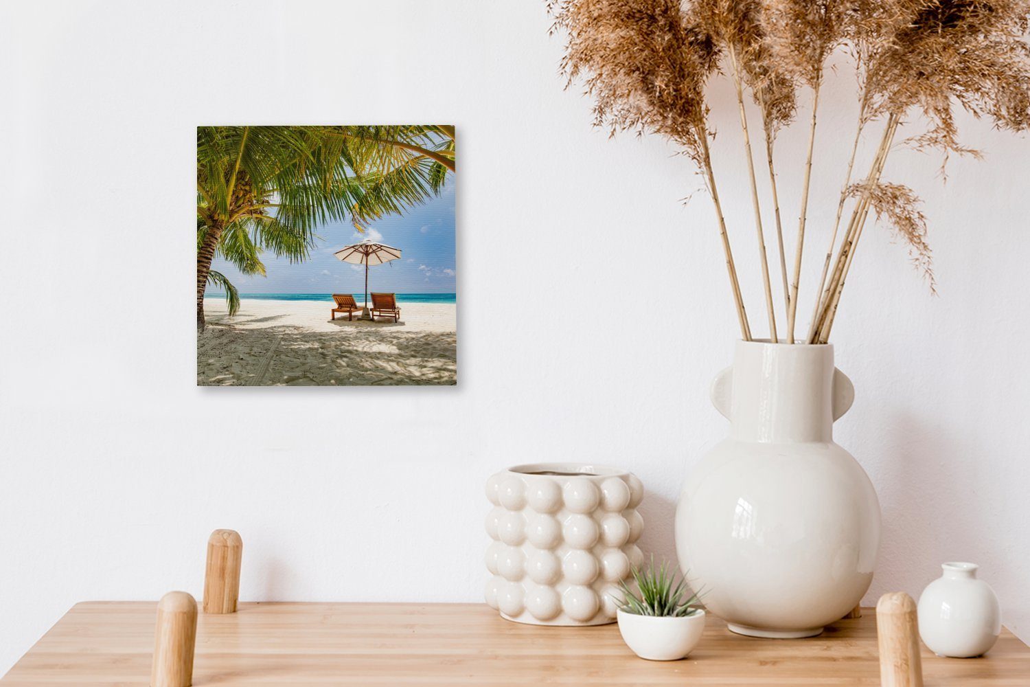 OneMillionCanvasses® Leinwandbild Strand - Strandkorb Schlafzimmer St), (1 - bunt Bilder Leinwand für Sonnenschirm, Wohnzimmer