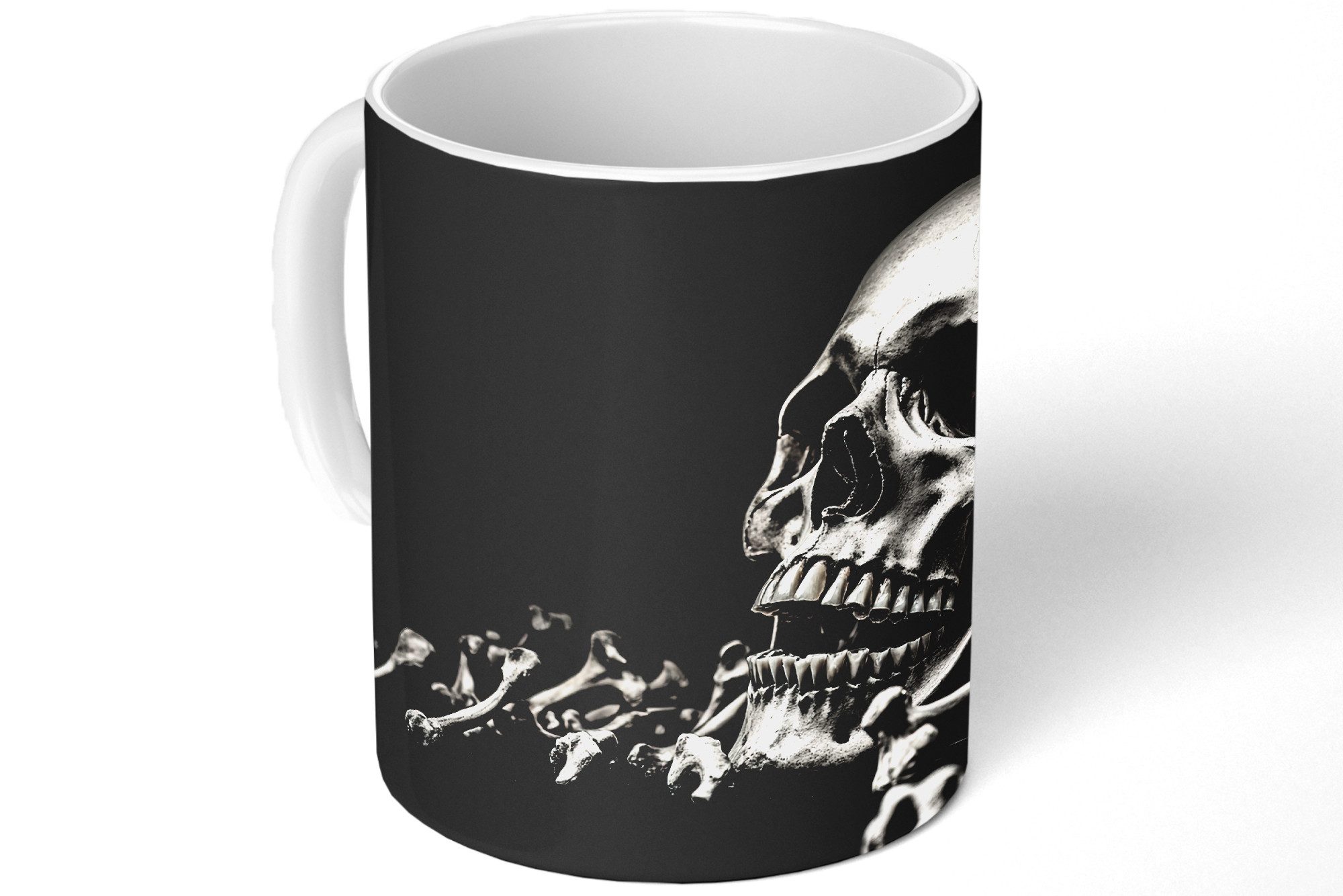 MuchoWow Tasse Totenkopf - Knochen - Totenkopf - Schwarz, 1-tlg., Keramik, Kaffeetassen, Teetasse, Becher, Kaffeebecher, Geschenk