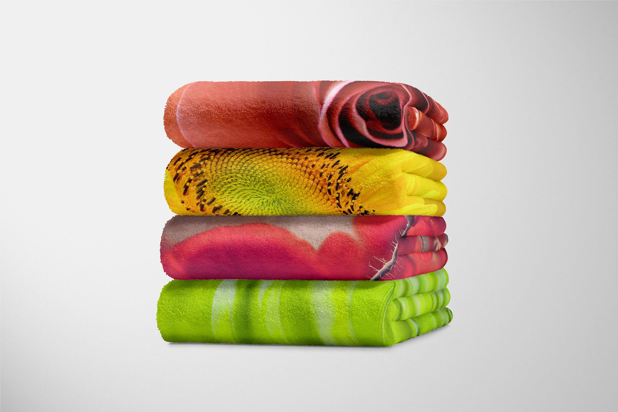 Mohnblume Handtuch Sinus Art Fotomotiv Kuscheldecke Handtuch Baumwolle-Polyester-Mix Blu, Saunatuch mit (1-St), Rote Strandhandtuch Handtücher