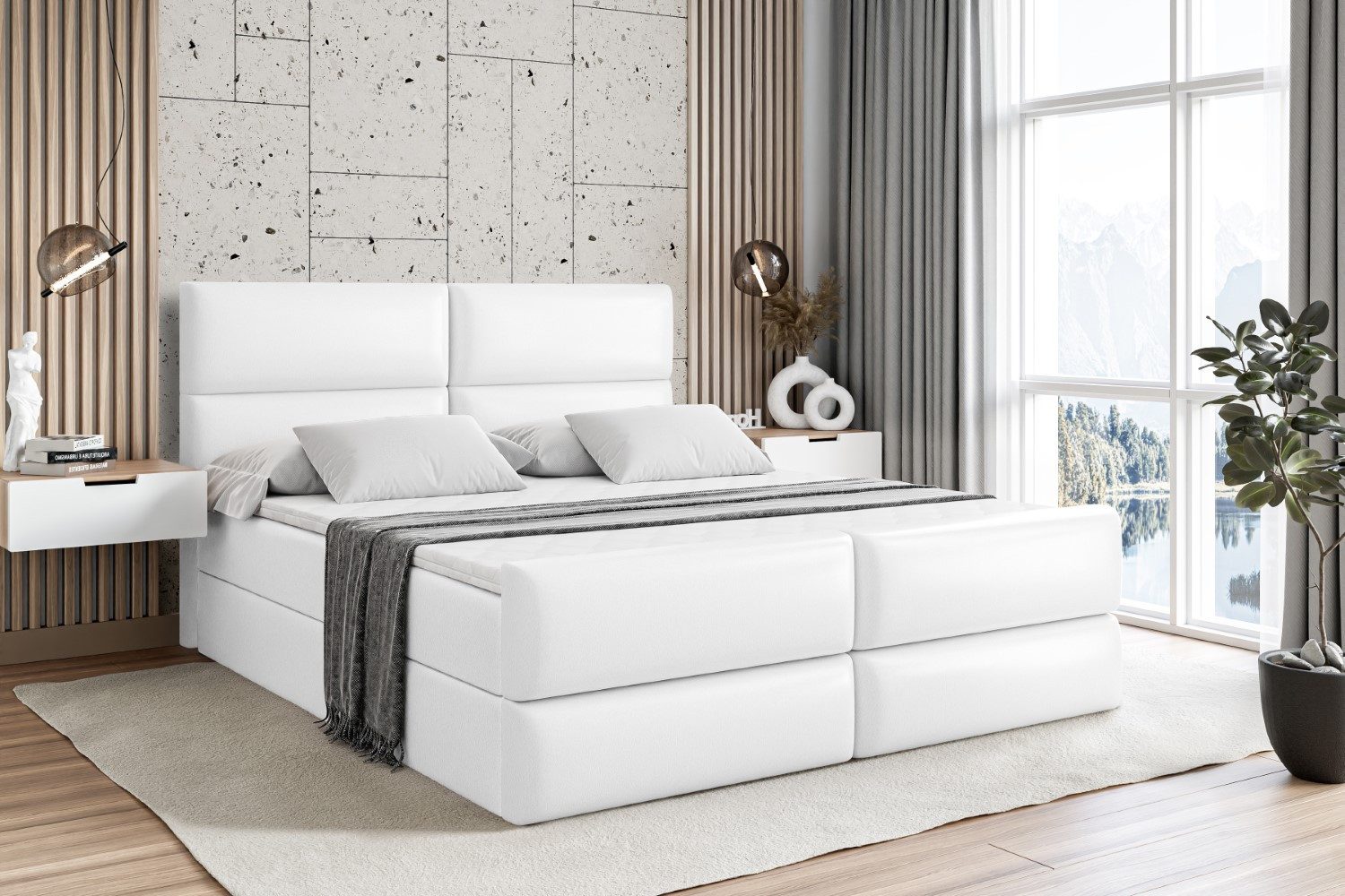 ALTDECOR Boxbett BOXI3-Z (Multipocket-Matratze H4, H3 Matratze Bonellfederung, Topper, Kopfteil), Doppelbett mit Fußteil