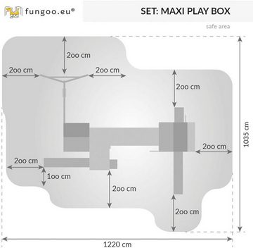 FUNGOO Spielturm MAXI SET PLAY BOX, mit Schaukel & Rutsche, Klettererweiterung, Spielhaus, Sandkasten
