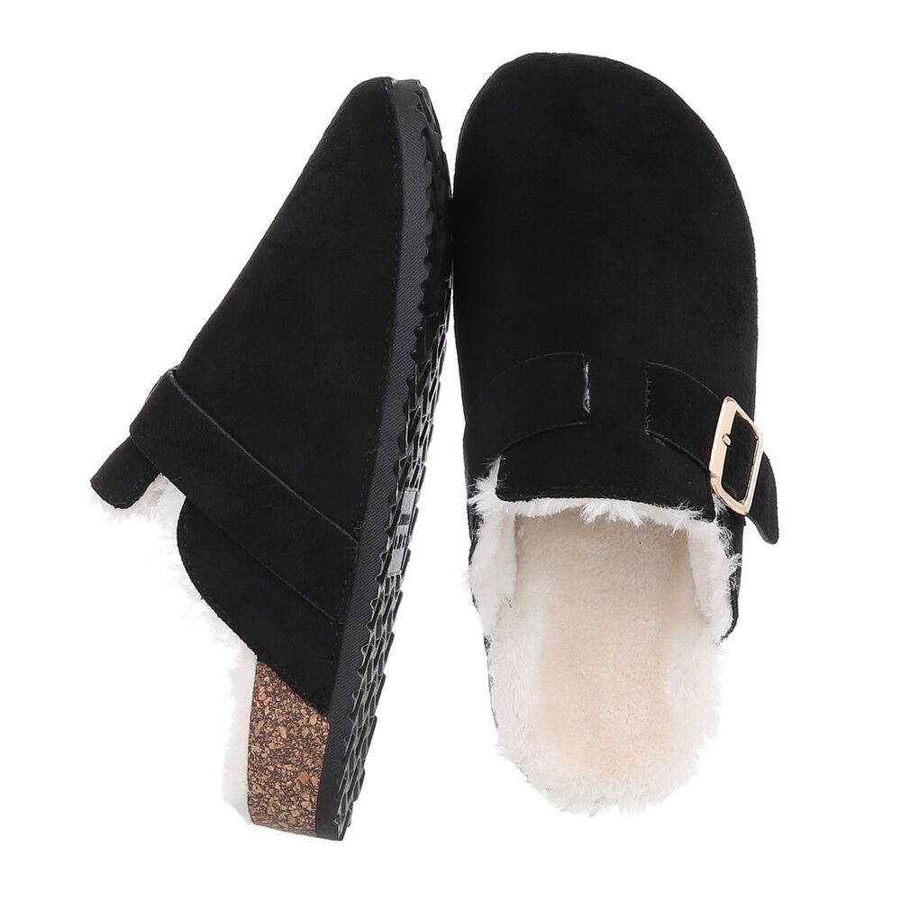 Ital-Design Damen Hausschuhe Freizeit Hausschuh (87417780) Flach Hausschuhe in Schwarz