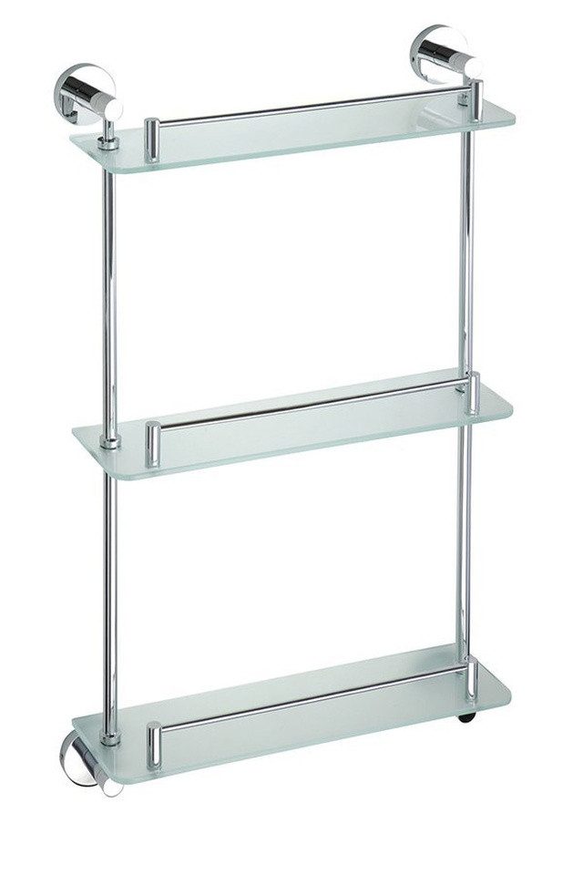 Sapho Ablageregal X-ROUND E Glasablage 3-Fach mit Reling 380x675x130mm, Chrom, Sapho-XR608