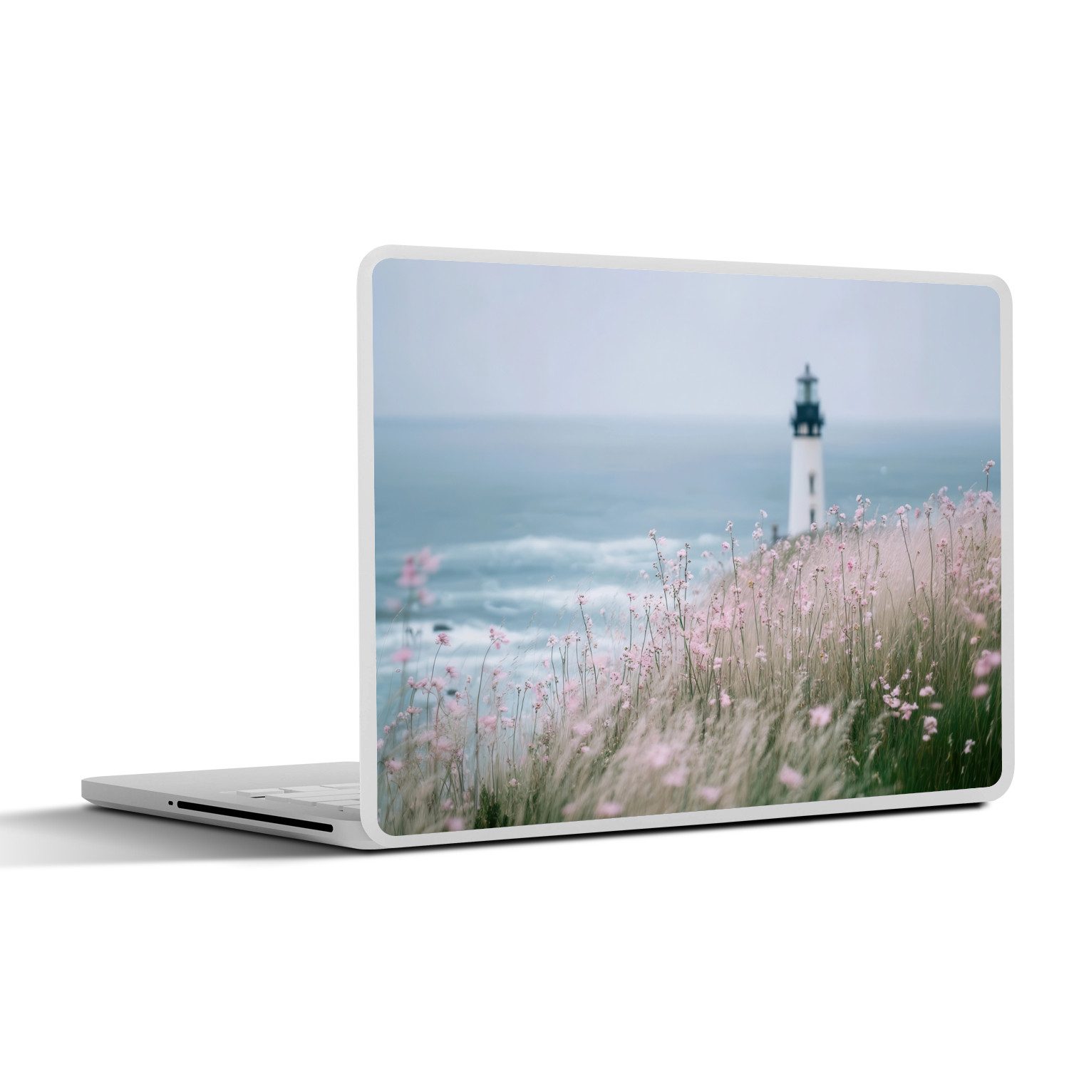 MuchoWow Laptop-Aufkleber Vuurtoren - Klif - Zee - Bloemen, (1tlg), Aufkleber Geeignet für Laptops, Schutz vor Kratzern, Sticker, 32x23 cm
