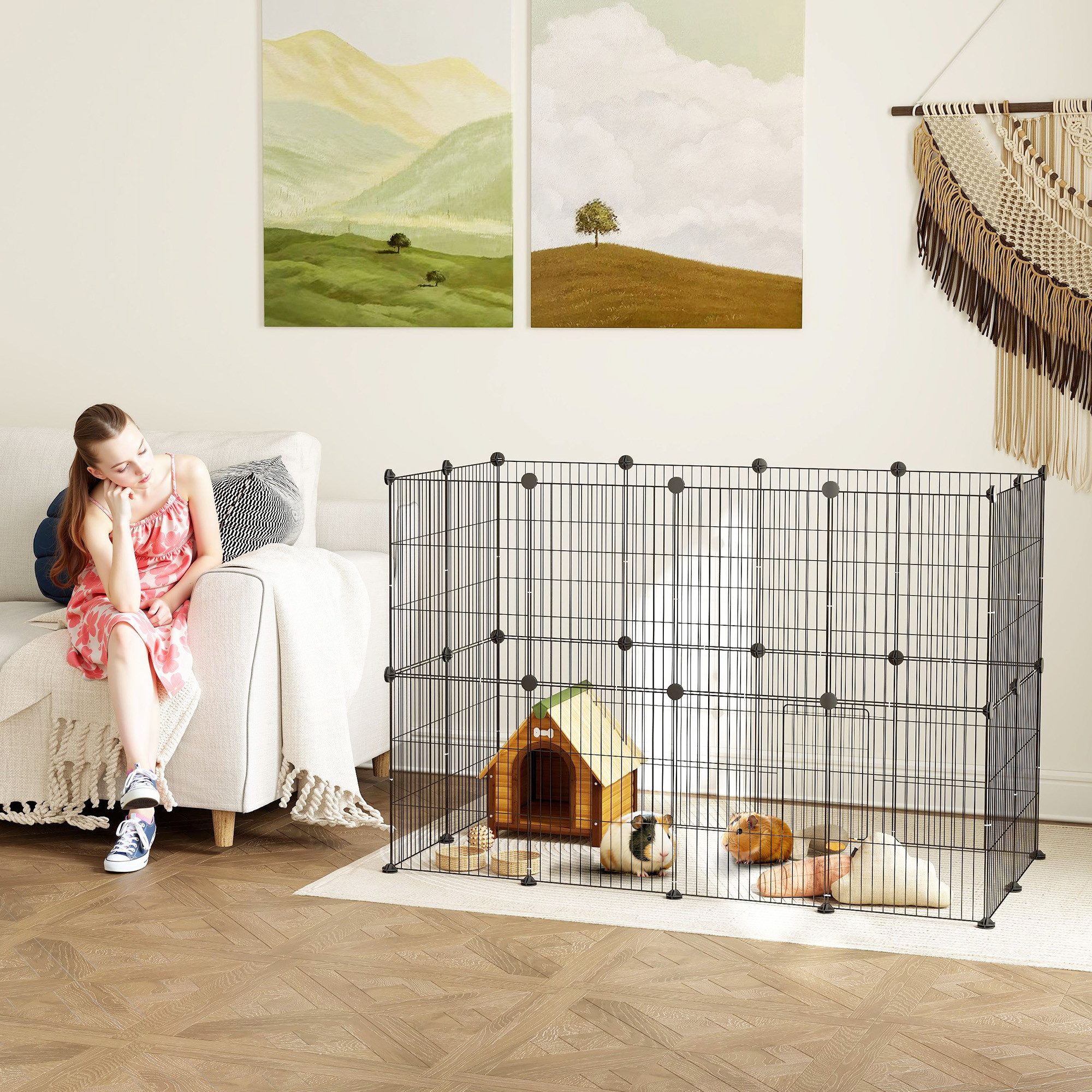furnicato Kleintierkäfig Modulares Meerschweinchengehege 120L x 60B x 80H cm, Schwarz