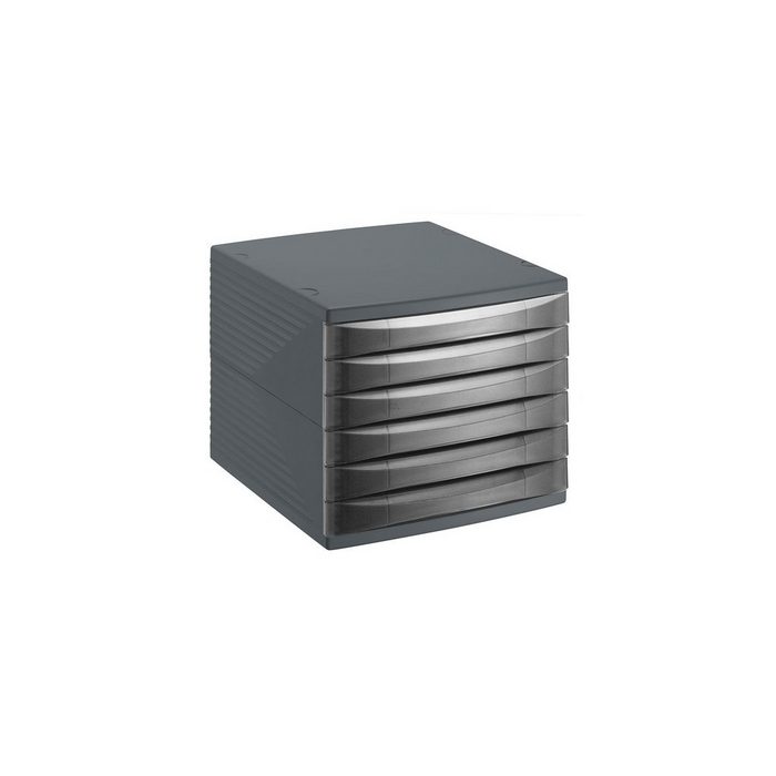 ROTHO Aufbewahrungsbox Quadra Schubladenbox Bürobox mit 6 Schüben Kunststoff (PS) BPA-frei