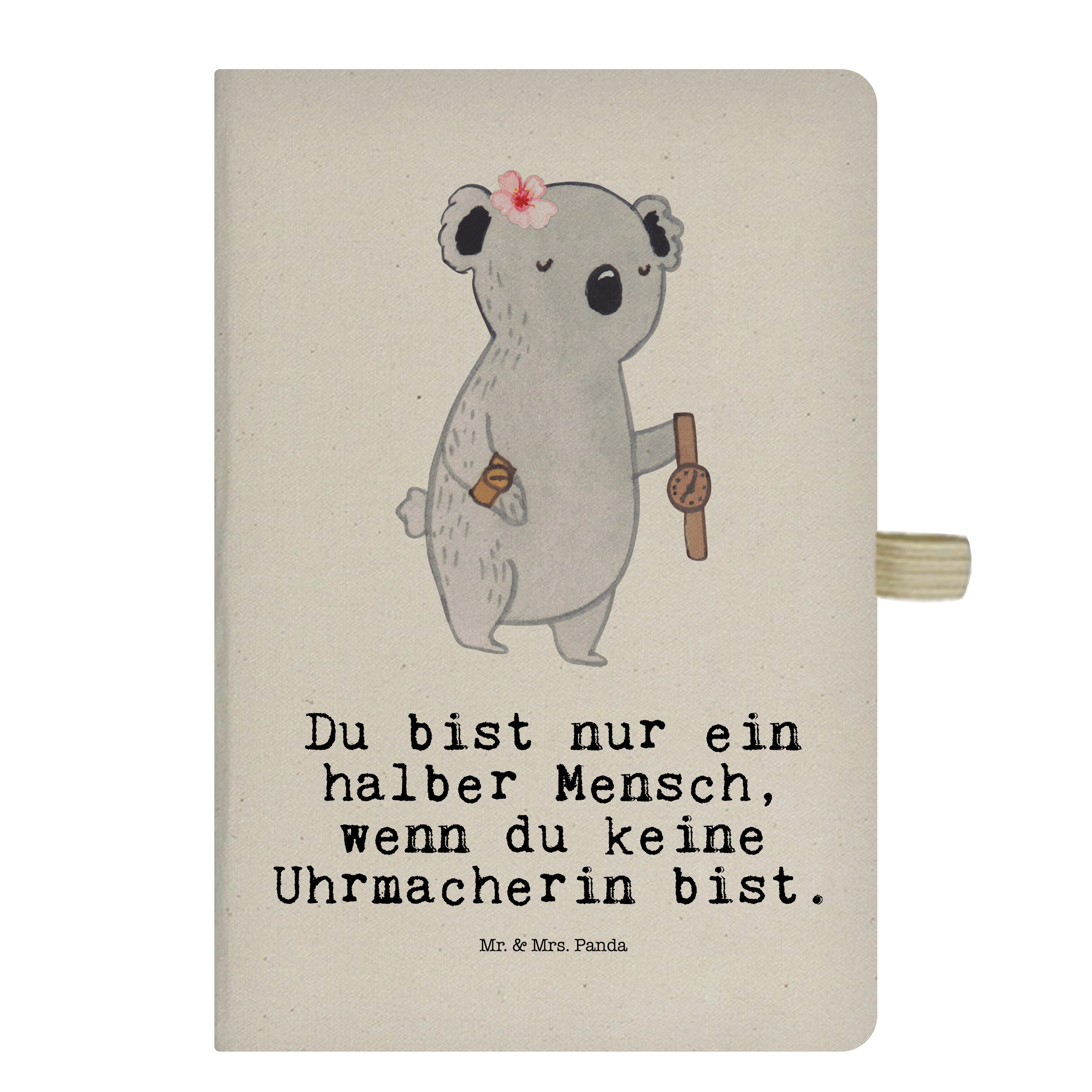 Mr. & Mrs. Panda Notizbuch Uhrmacherin mit Herz - Transparent - Geschenk, Tagebuch, Notizheft, D Mr. & Mrs. Panda
