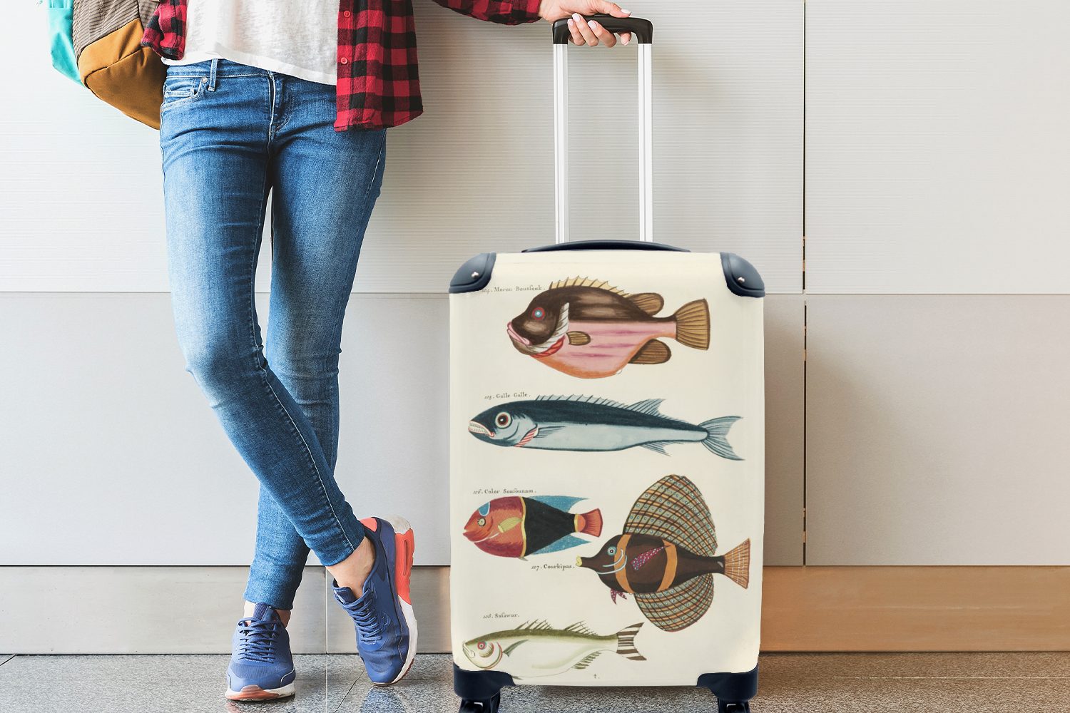 MuchoWow Handgepäckkoffer Farbe - Handgepäck Fisch, Reisetasche 4 - mit Rollen, rollen, Ferien, Vintage Trolley, für Reisekoffer