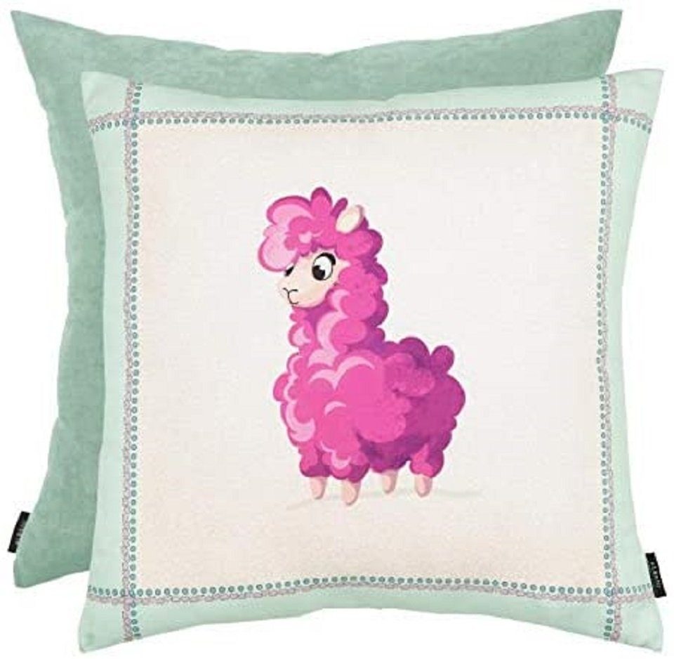 WILLKOMMEN ZUHAUSE by ALBANI GROUP Kissenhüllen Kissenhülle lockiges Lama mit Reisverschluß 45x45cm, (1 Stück), bedruckt