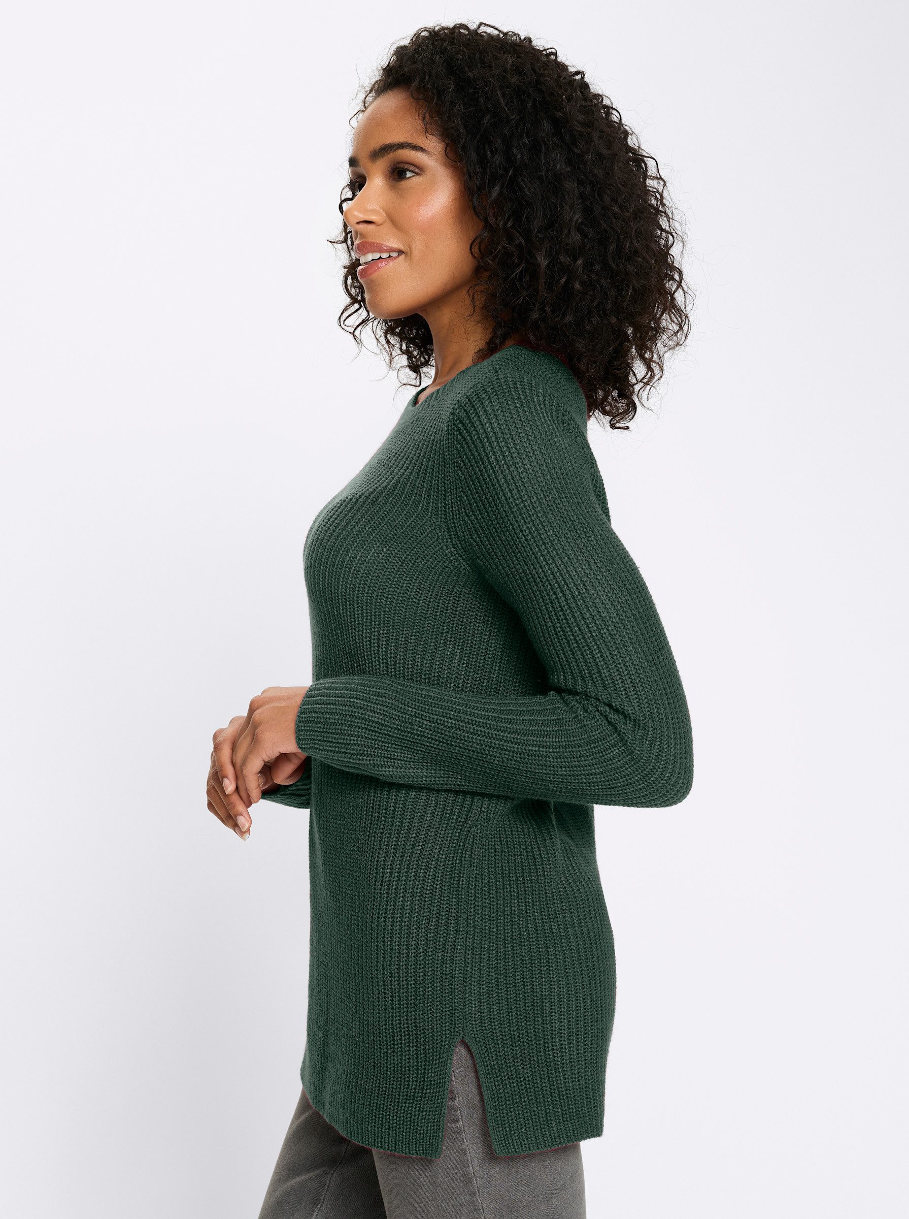 Sieh an! Strickpullover Longpullover Langarm Perlfang