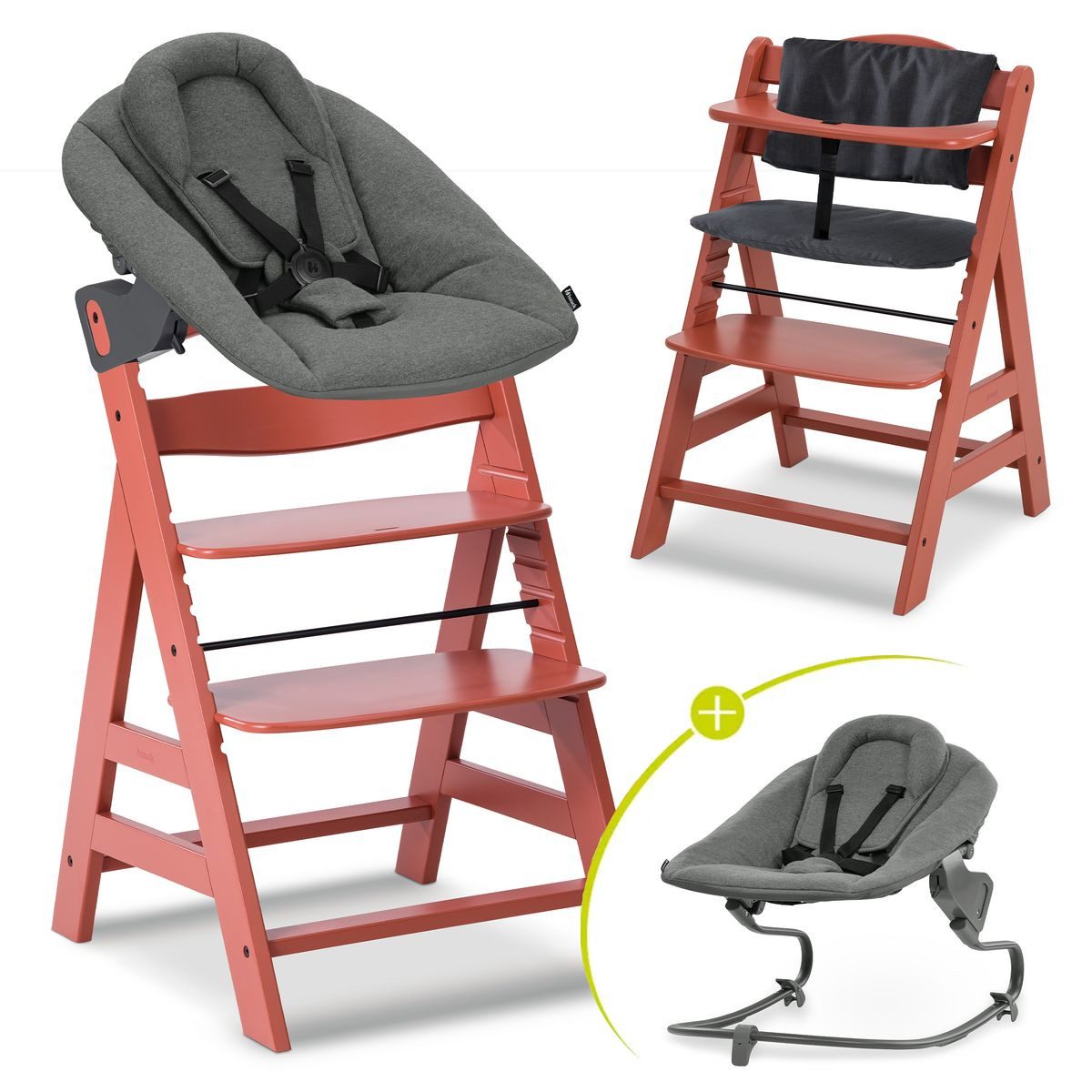 Hauck Hochstuhl Alpha Plus Cork Newborn Set - Dark Grey, Holz Babystuhl ab günstig online kaufen