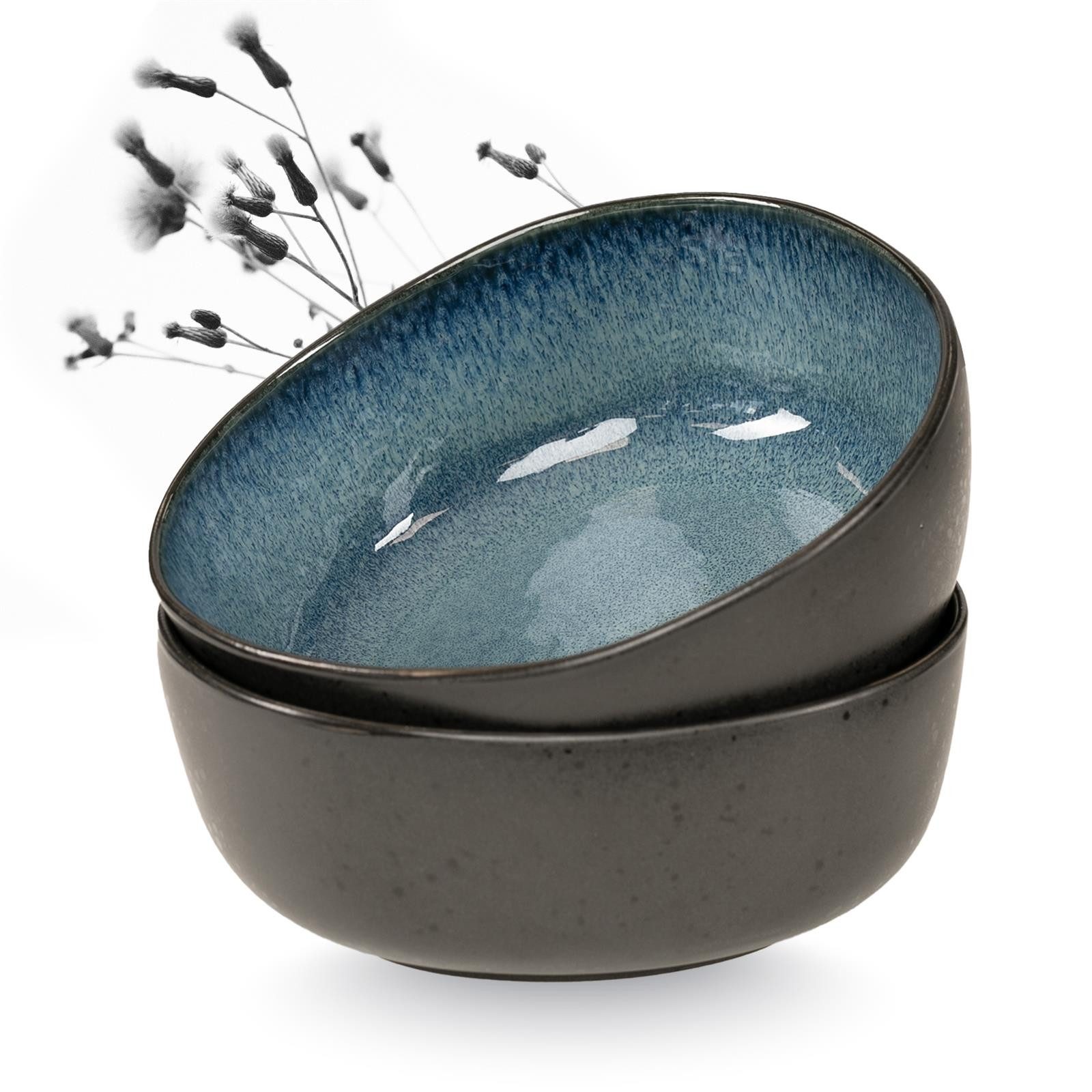 Moritz & Moritz Servierschale ORGANIC Servierschale 2er - Blau, Steinzeug, (Set, 2-tlg), Spülmaschinengeeignet