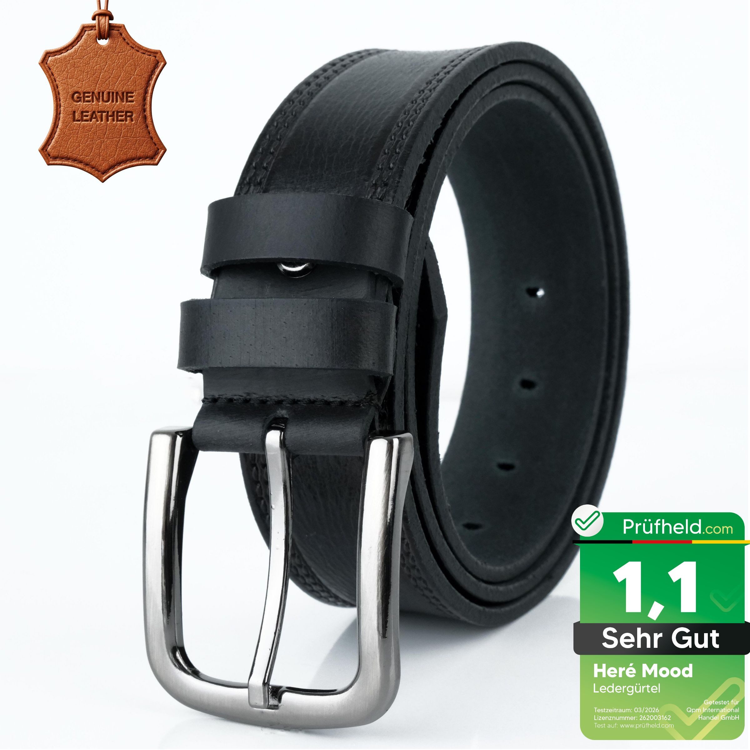 herémood Ledergürtel Gürtel Herren 4cm breit Ledergürtel Jeans Premium Geschenke für Männer (100 % Echtleder Gürtel handgefertigt, hochwertig verarbeitet, kürzbar, 1-St., Schwarz 130 cm – 4 cm breit – echtes, robustes Büffelleder, langlebig) Schwarzer Gürtel Herren – robust & edel, ideales Herrengeschenk