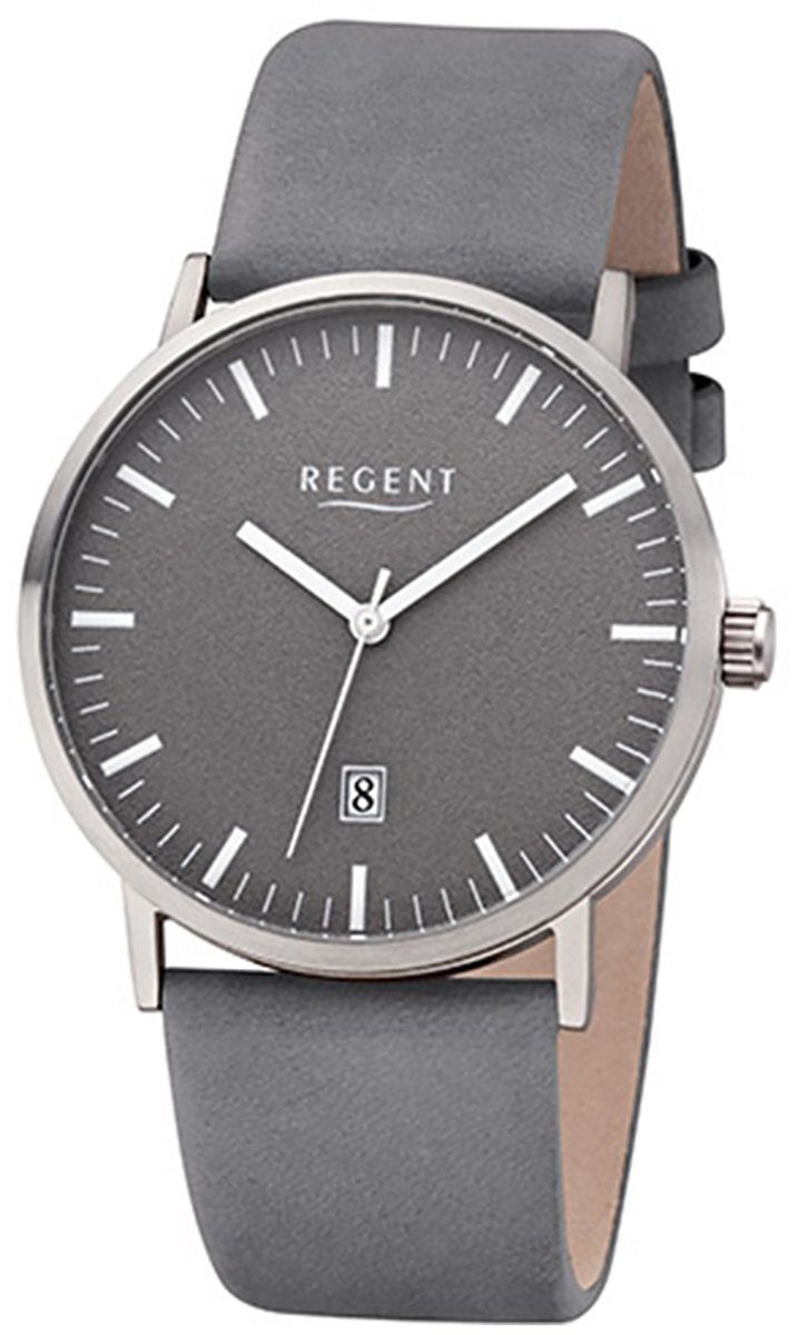 Herren Uhren Regent Quarzuhr URF1234 Regent Herren Uhr F-1234 Leder Quarzwerk, Herren Armbanduhr rund, mittel (ca. 39mm), Titan,