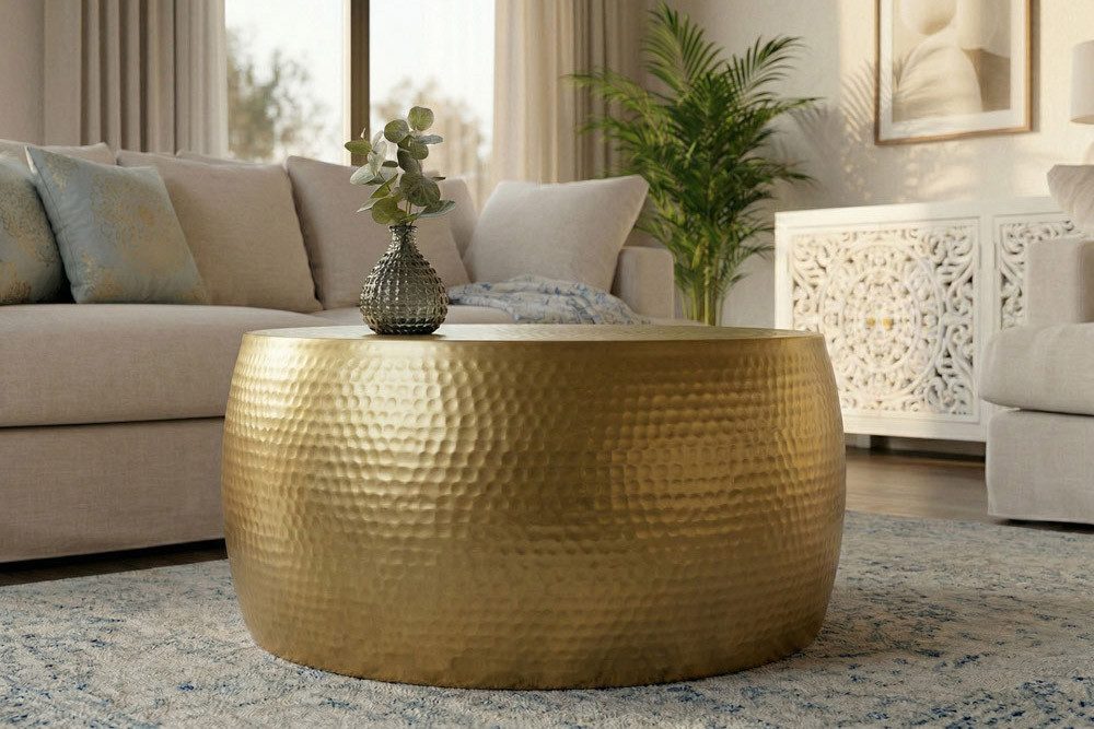 riess-ambiente Couchtisch ORIENT III Ø60cm gold (Einzelartikel, 1-St), Wohnzimmer · rund · Metall · Hammerschlag Design · handmade