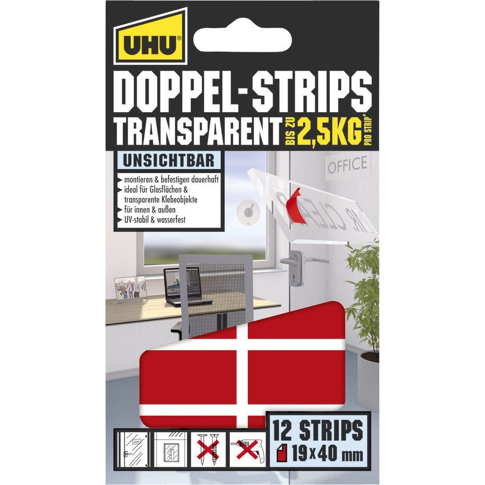 Klebeband UHU 45515 45515 Doppelseitige Klebestrips UHU® Transparent (L x B) 40