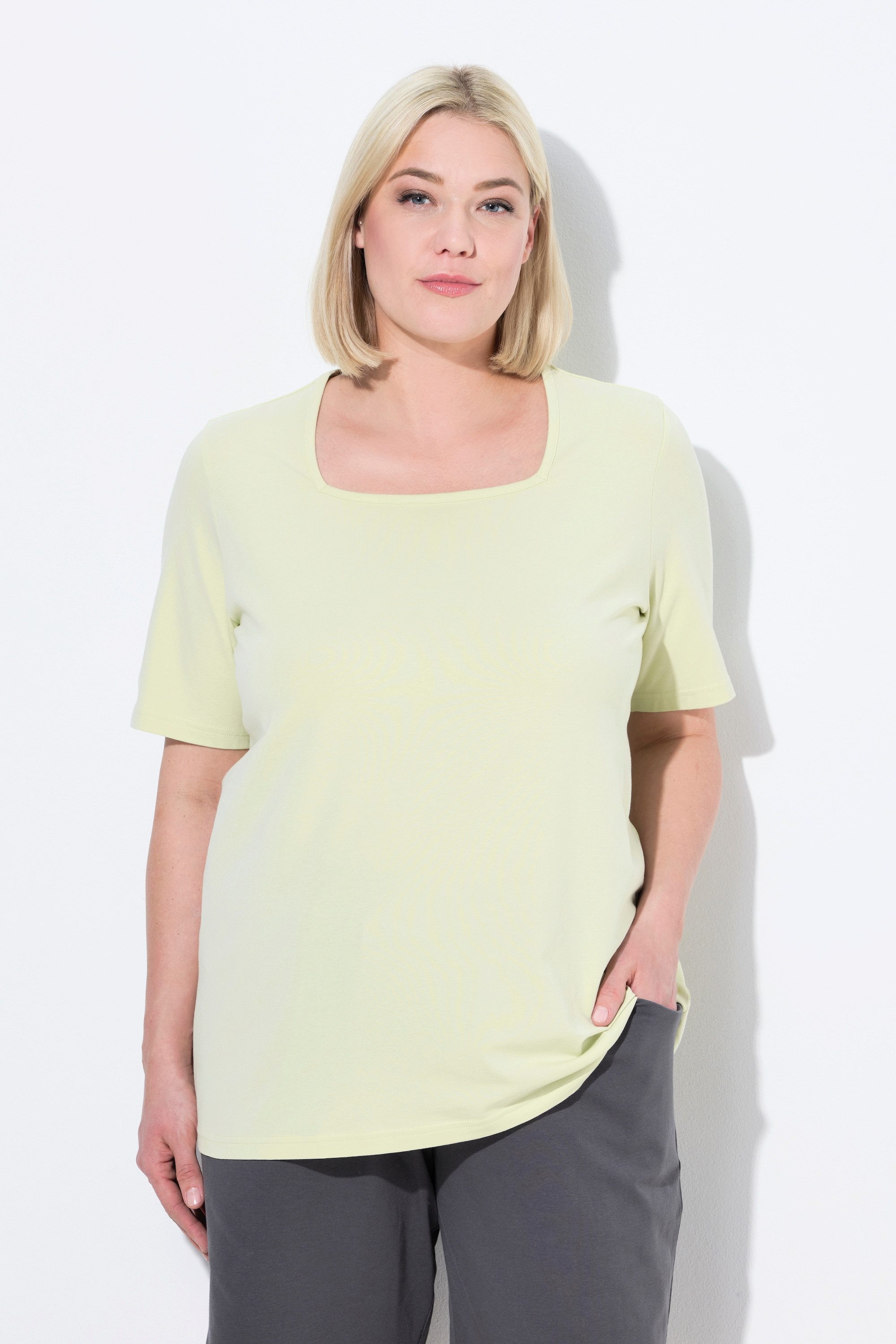 Ulla Popken T-Shirt T-Shirt A-Linie Carré-Ausschnitt günstig online kaufen