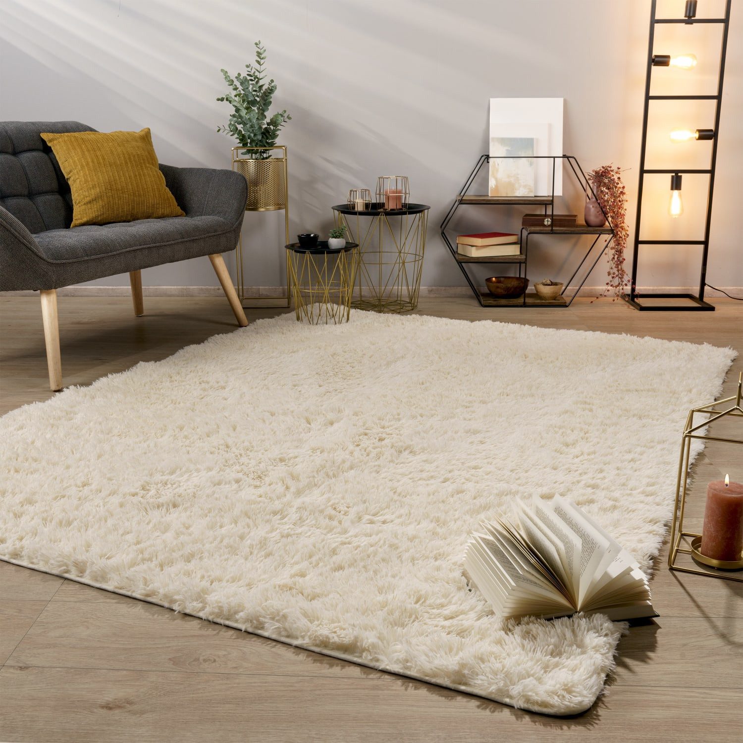 TT Home Teppich Diele, Esszimmer, Flur, Schlafzimmer, Wohnzimmer, Rechteckig, Höhe: 37 mm, Teppich Wohnzimmer Hochflor Langflor Weich Soft Modernes Einfarbiges D