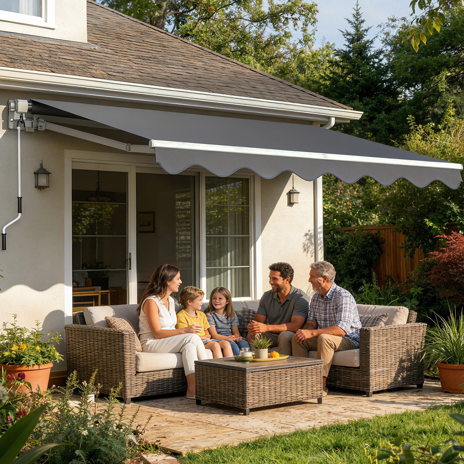 Huracan Gelenkarmmarkise Gelenkarmmarkise Manuell, Einziehbare Sonnenmarkise Balkonmarkise (UV50+ Schutz Wasserdicht, Einfache Montage für Terrasse Balkon, Dunkelgrau)
