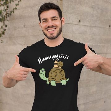 MoonWorks Print-Shirt Herren T-Shirt Schildkröte Schnecke Huuuuiiii Lustig Witzig Scherz Comic Fun-Shirt Spruch lustig Moonworks® mit Print