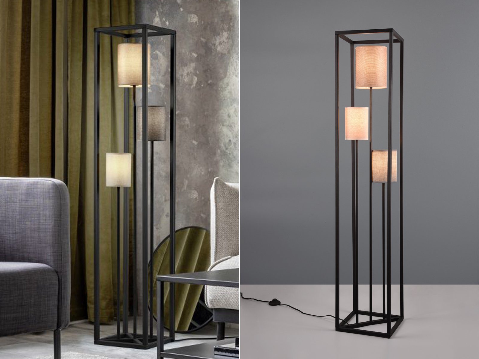 TRIO Leuchten LED Stehlampe, Dimmfunktion, LED wechselbar, warmweiß, dimmbar über Schalter ausgefallen Landhaus Stil Lampenschirme Stoff