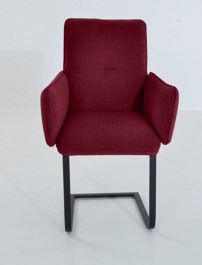 K+W Komfort & Wohnen Freischwinger 6502, Freischwinger mit Armlehnen, Flachstahlkufe in schwarz