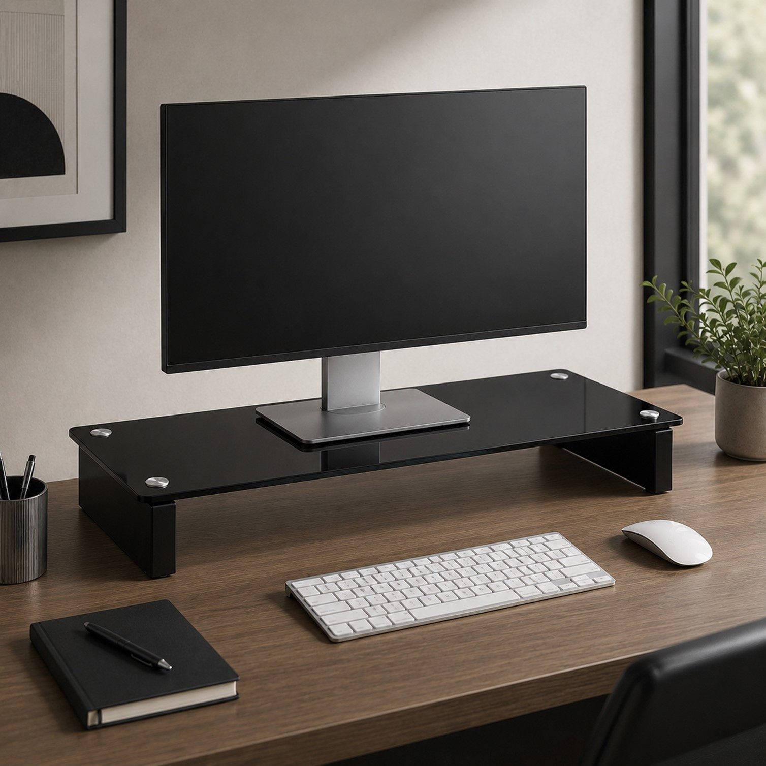 HOOZ TV-Board TV-Tisch/Bildschirmerhöhung TV-Aufsatz Monitorerhöhung Schwarz 82cm (Einzelartikel, 1x TV-Board inkl. Montageanleitung), TV-Board aus ESG-Sicherheitsglas mit moderner Klarglas-Optik