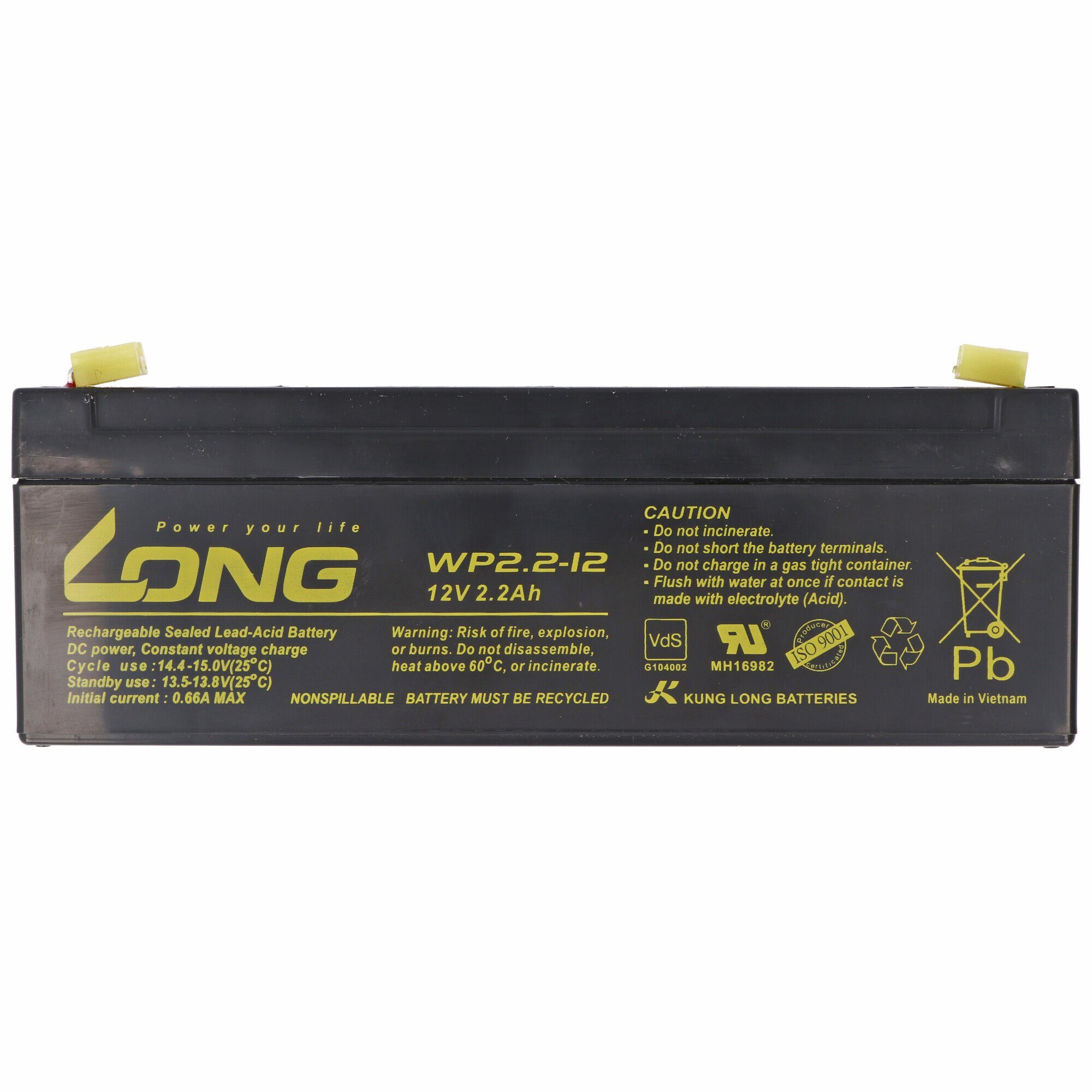 Kung Long Long WP2.2-12 Akku 2200 mit VDS mAh -Zulassung, Steckkontakte Akku (12,0 4,8mm Kung V) Blei