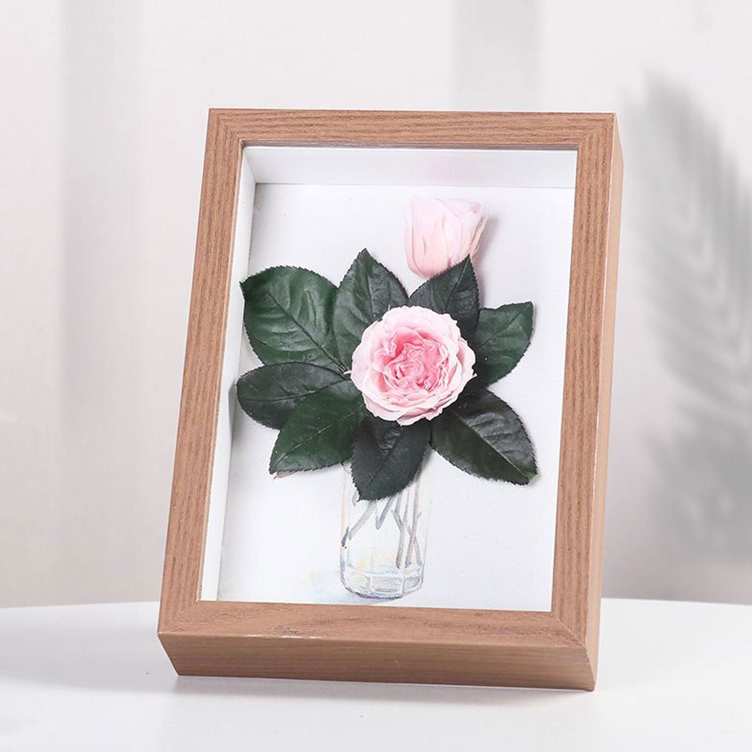 Kunstblume Ewige handgemachte konservierte Rose, MAGICSHE, zum Befüllen Quadratische Form Rosa Austin