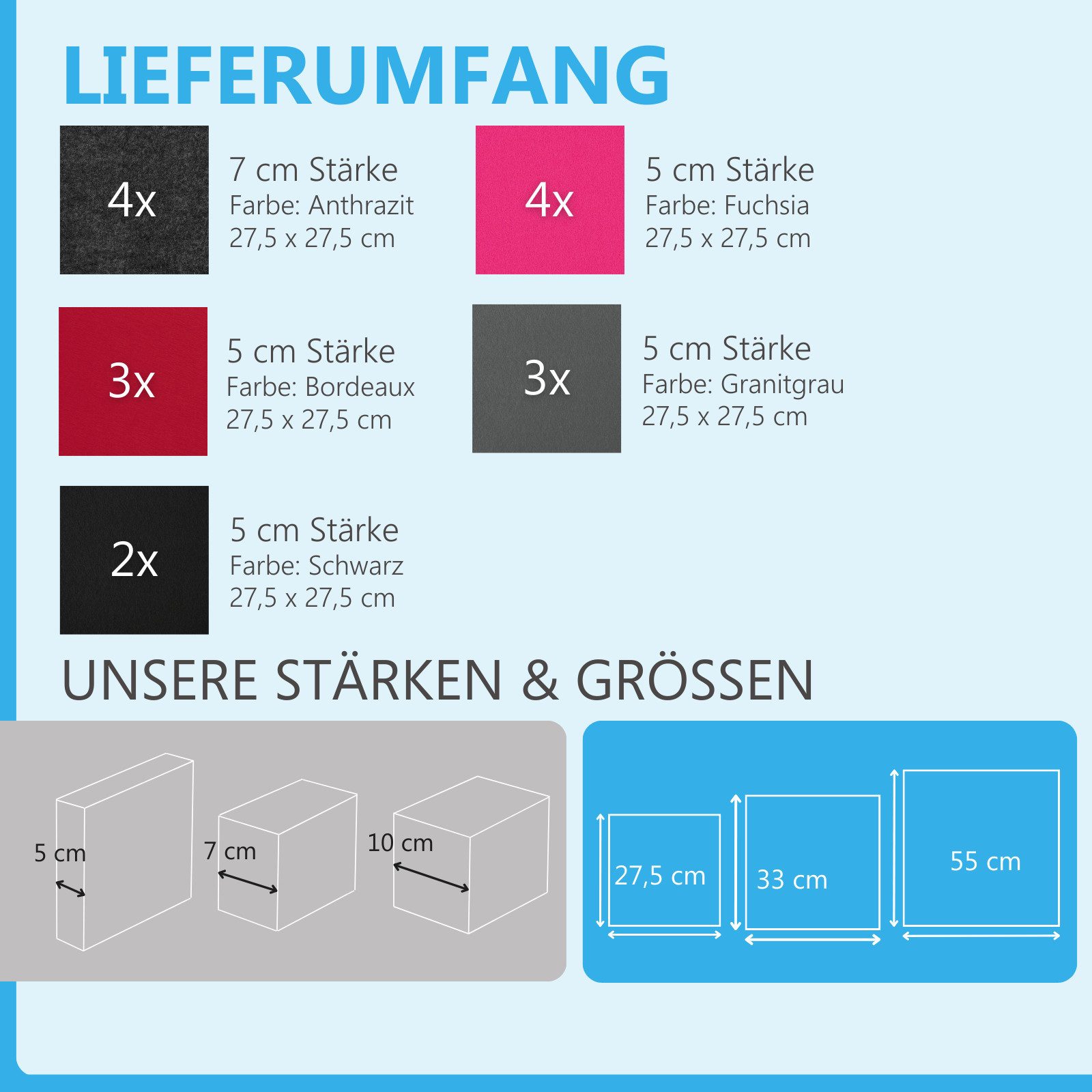 platino24 Akustikplatte 16 Elemente 3D-Set Colore Quadrat 27,5 x 27,5 cm Multicolore